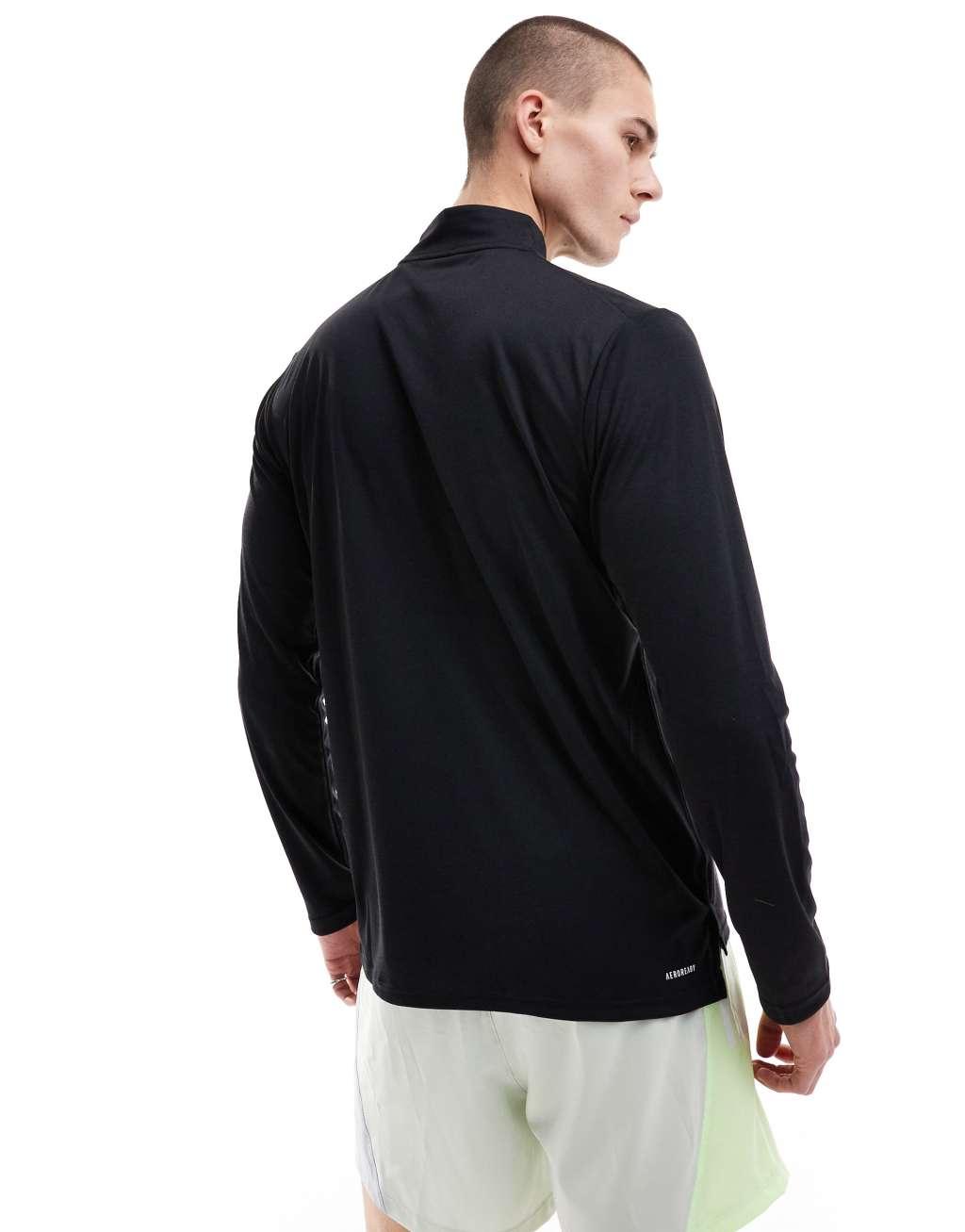 adidas Training Essentials 1/4-Zip Long Sleeve T-shirt in black Product Image