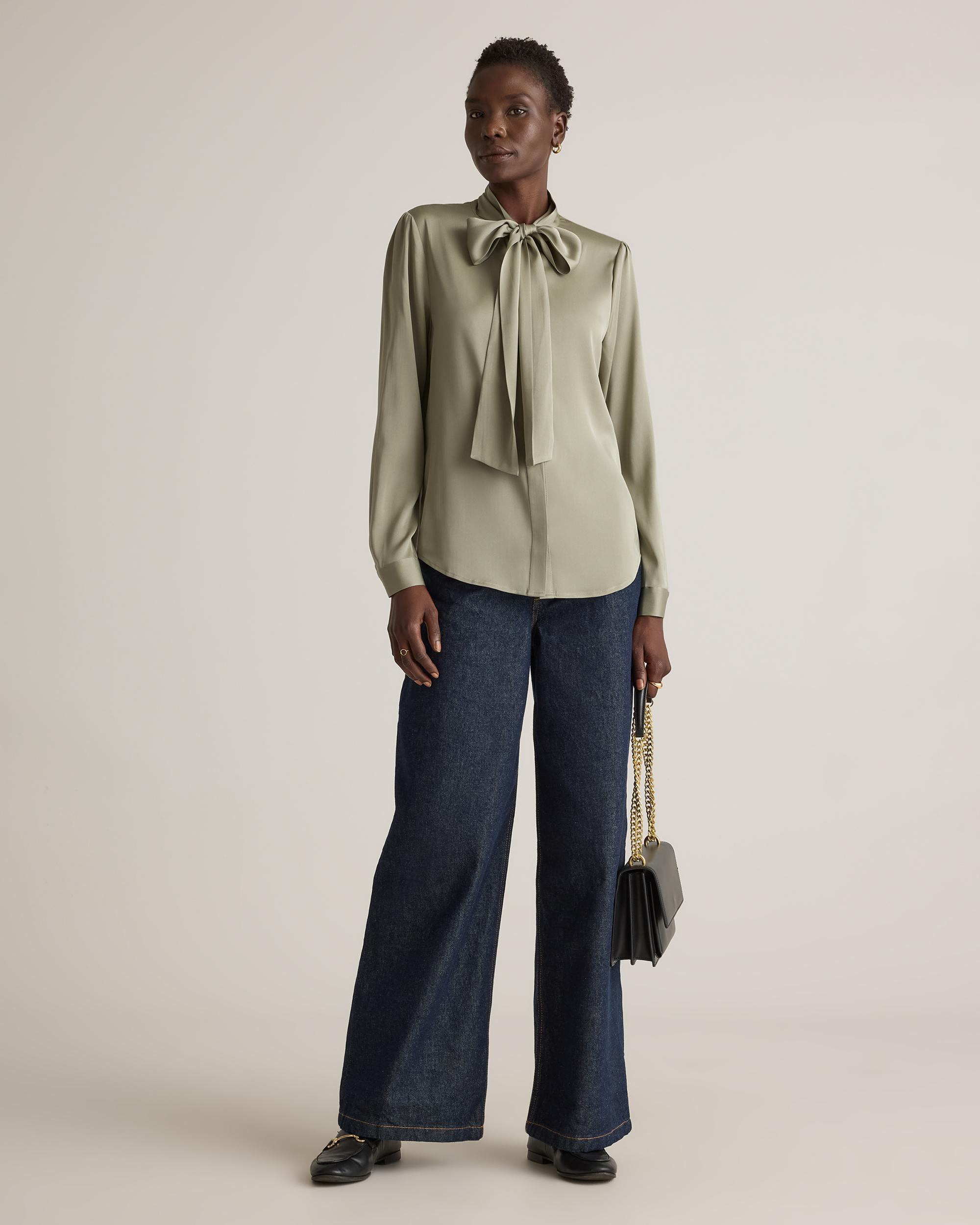 Quince | Women's Washable Stretch Silk Tie Neck Blouse Product Image