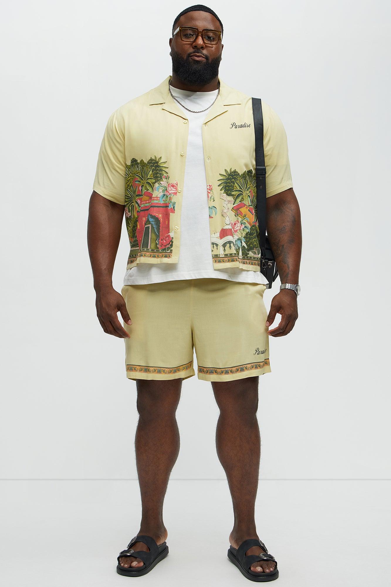 Paradise Set Short Sleeve Button Up Shirt - Lime Male Product Image