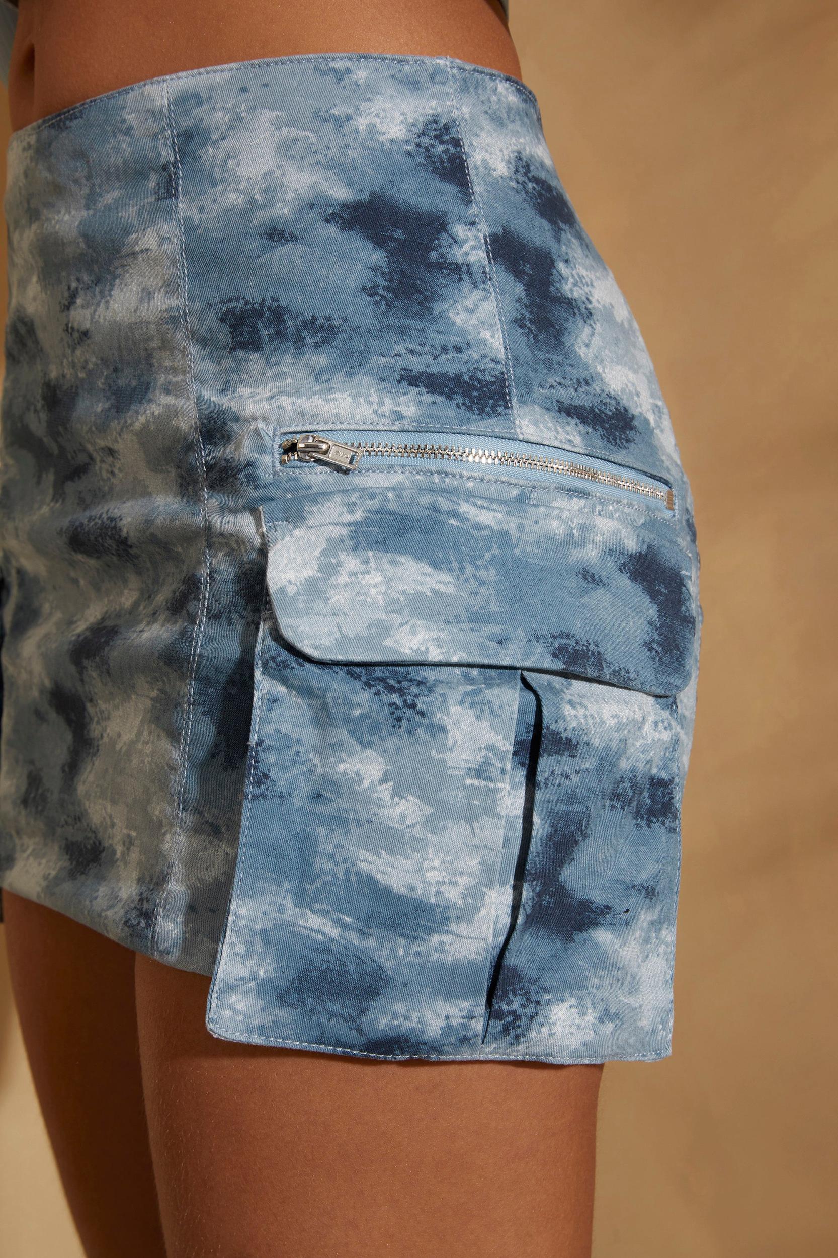 A-Line Cargo Mini Skirt in Blue Print Product Image