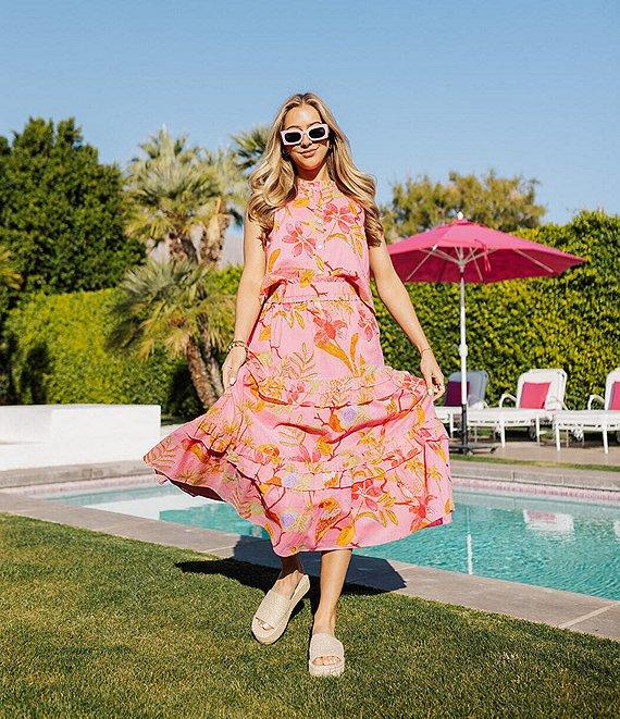 J.Marie Coordinating Playa Tropical Print Midi Tiered Skirt Product Image