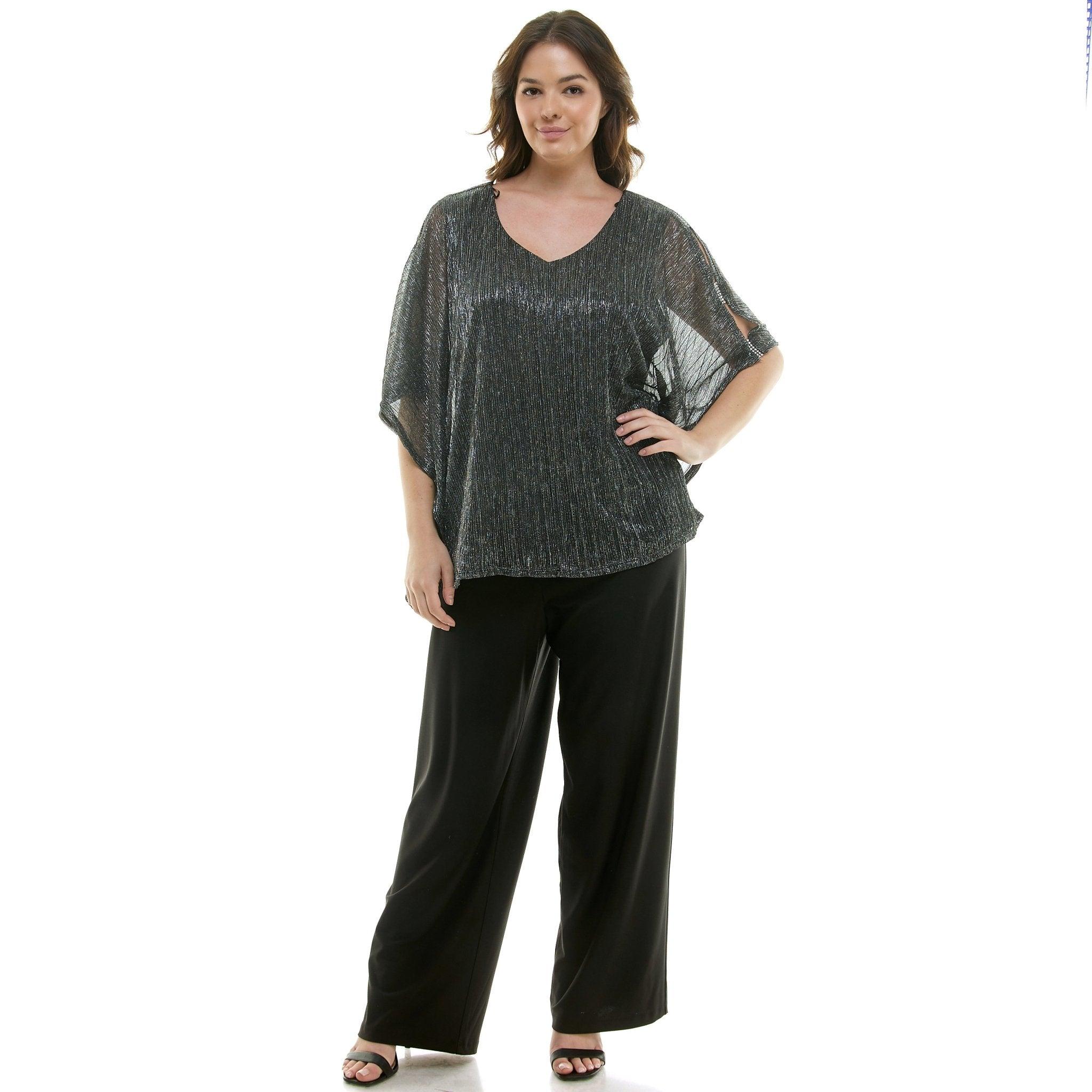 Novelty Trim Cold Shoulder Poncho Pant Set - Plus Product Image