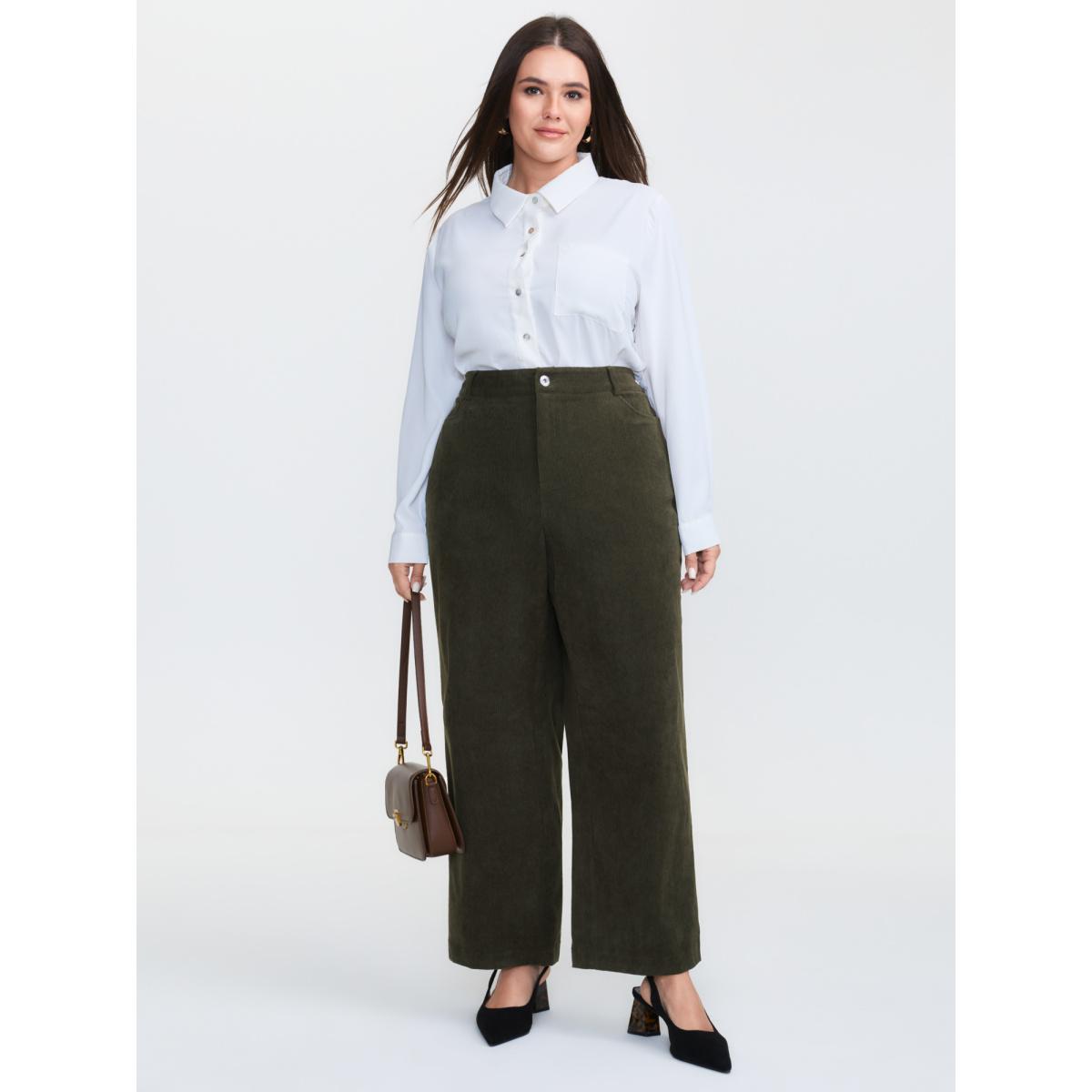 Plus Size Corduroy Ribbed Solid Pants Women DarkSlateGray Office Bootcut Mid Rise Office Pants BloomChic 28/5X Product Image