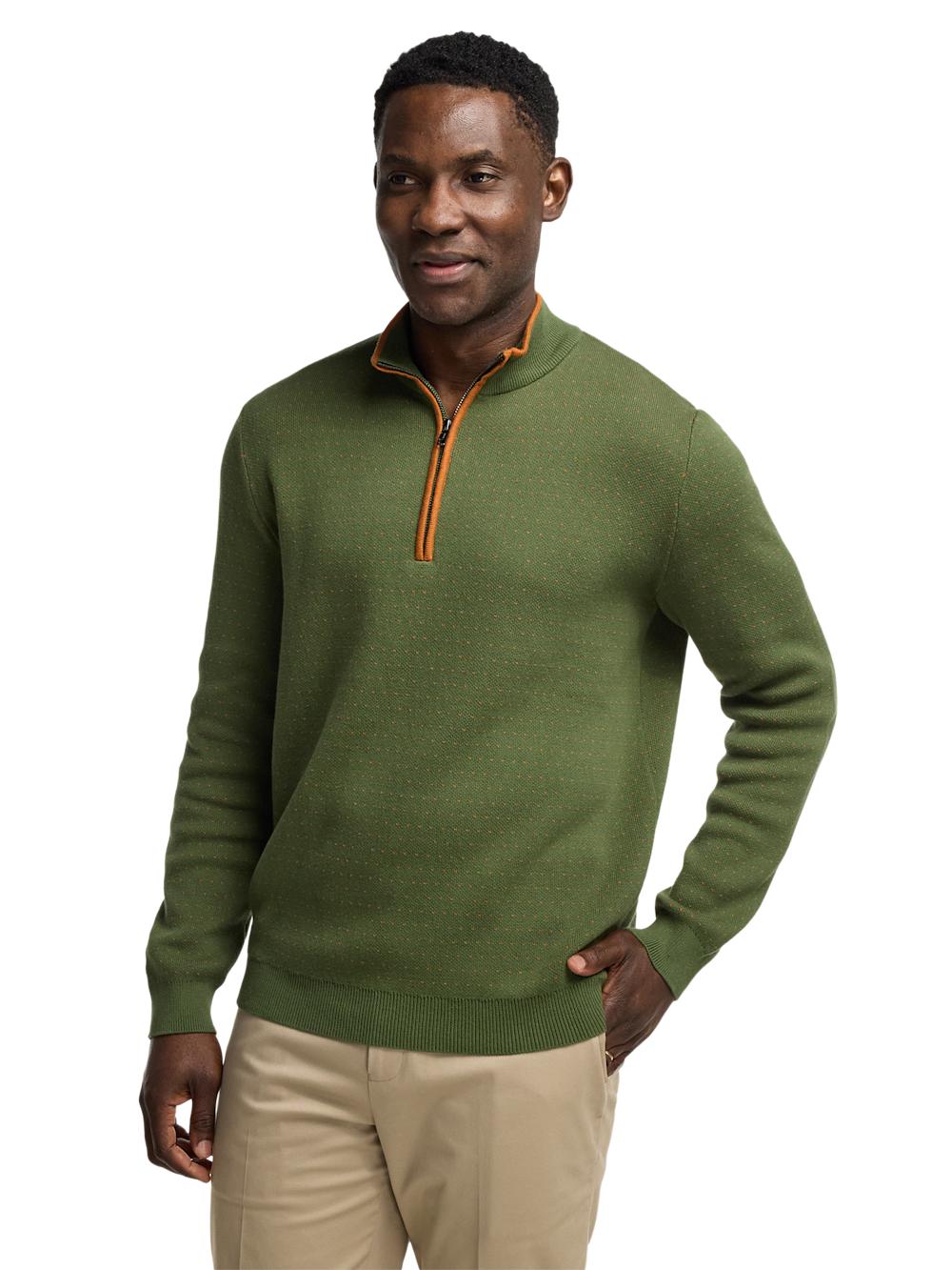 Cotton Quarter Zip Mock Neck Sweater - Olive Product Image