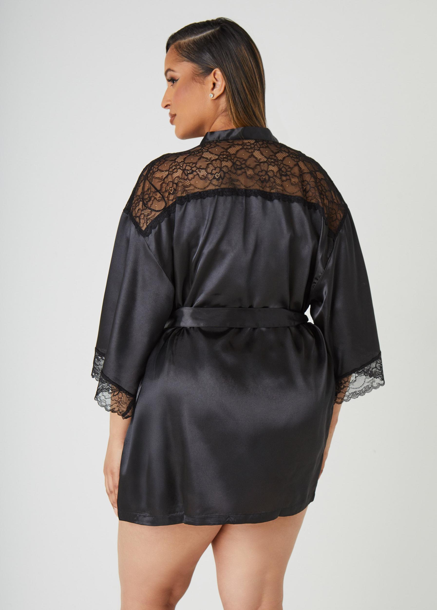 Lace Paneled Satin Robe Product Image