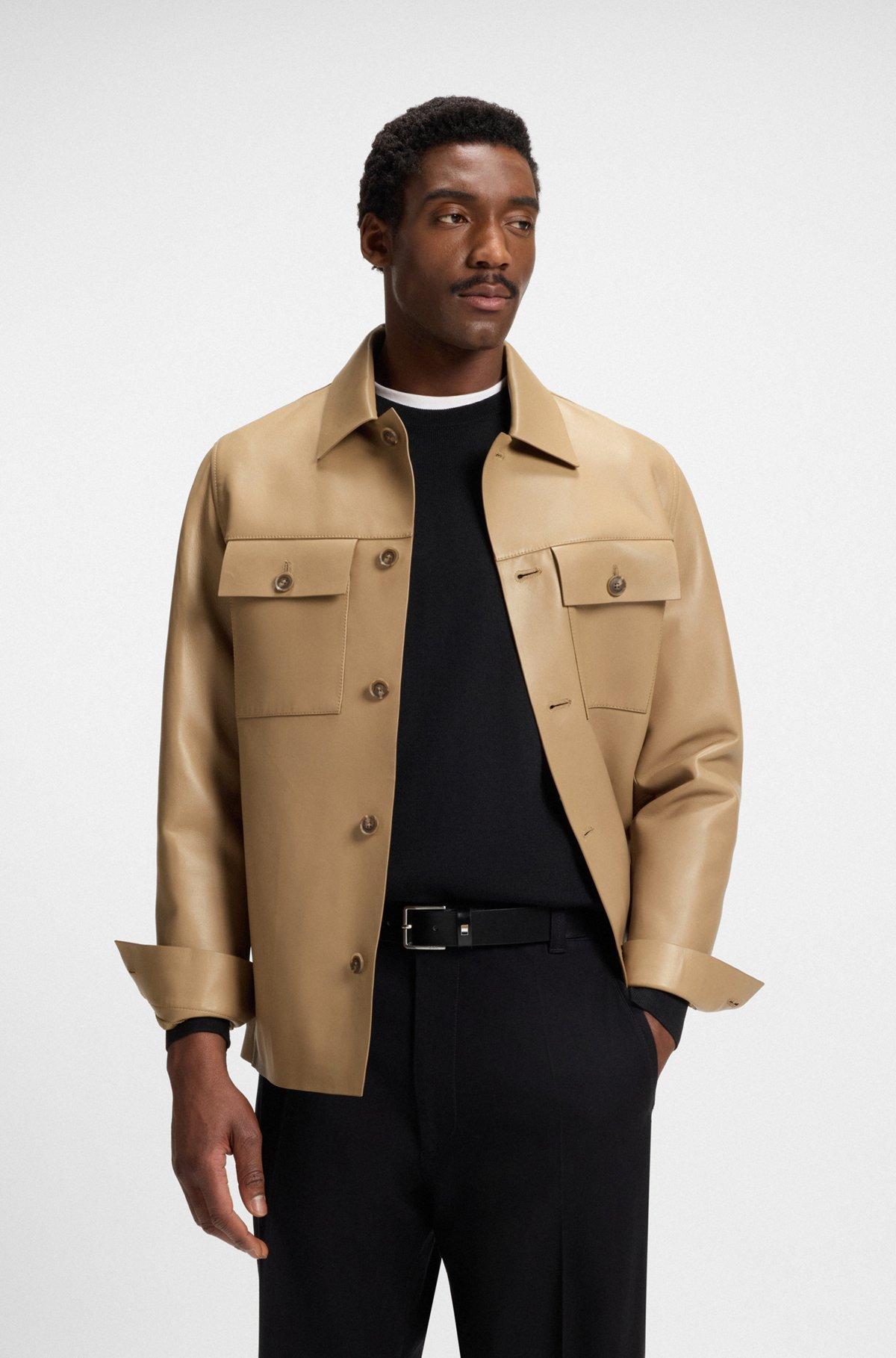 BOSS - Italian-leather belt with signature-stripe keeper trim - Black Product Image