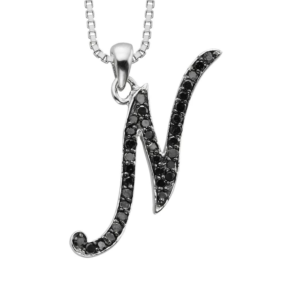 Jewelexcess Sterling Silver 1/4-ct. T.W. Black Diamond Initial Pendant, Women's,  Product Image