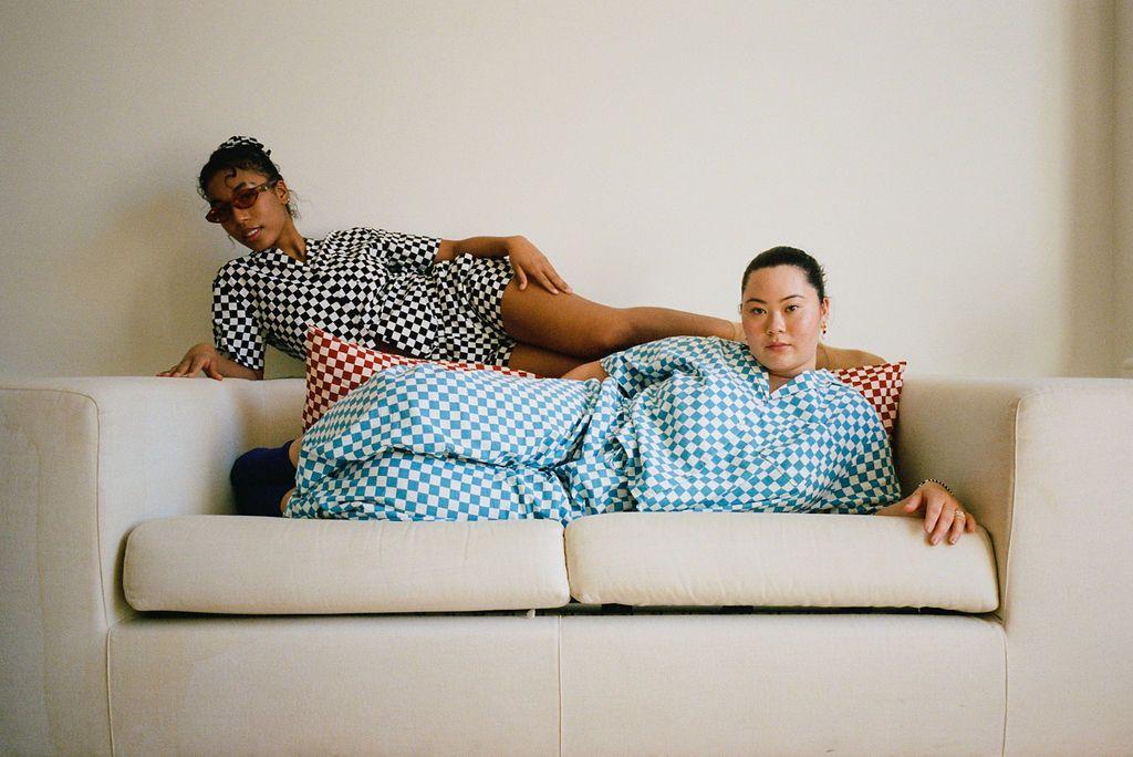 Long Lounge BOTTOM ONLY - Aqua Check Product Image