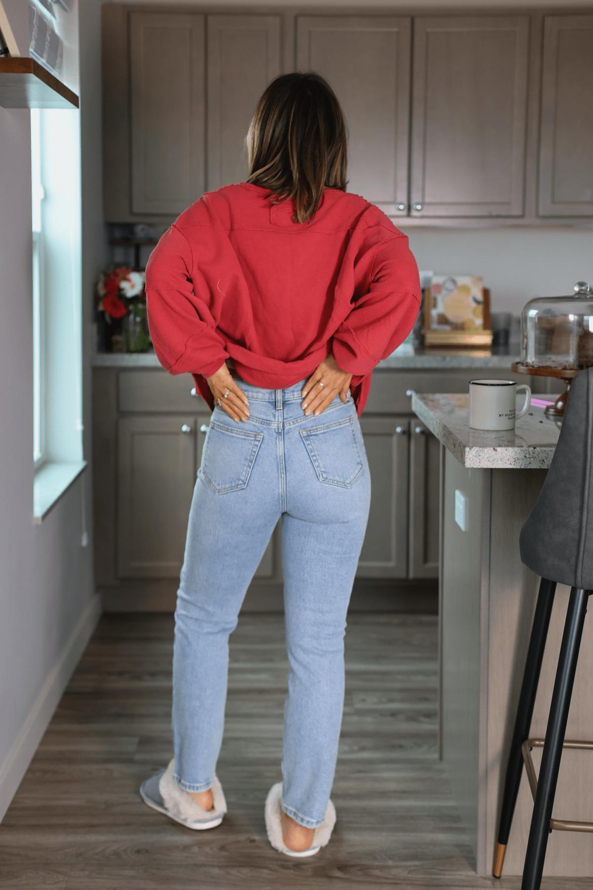 Light Wash Destructed Straight Leg Jeans - FINAL SALE Product Image