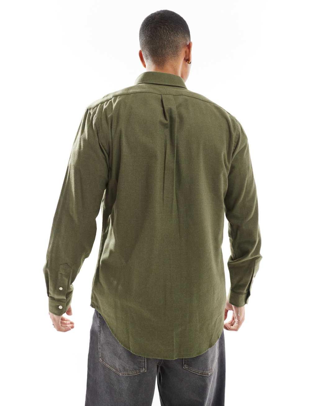 Polo Ralph Lauren icon logo performance brushed twill shirt in dark green heather Product Image