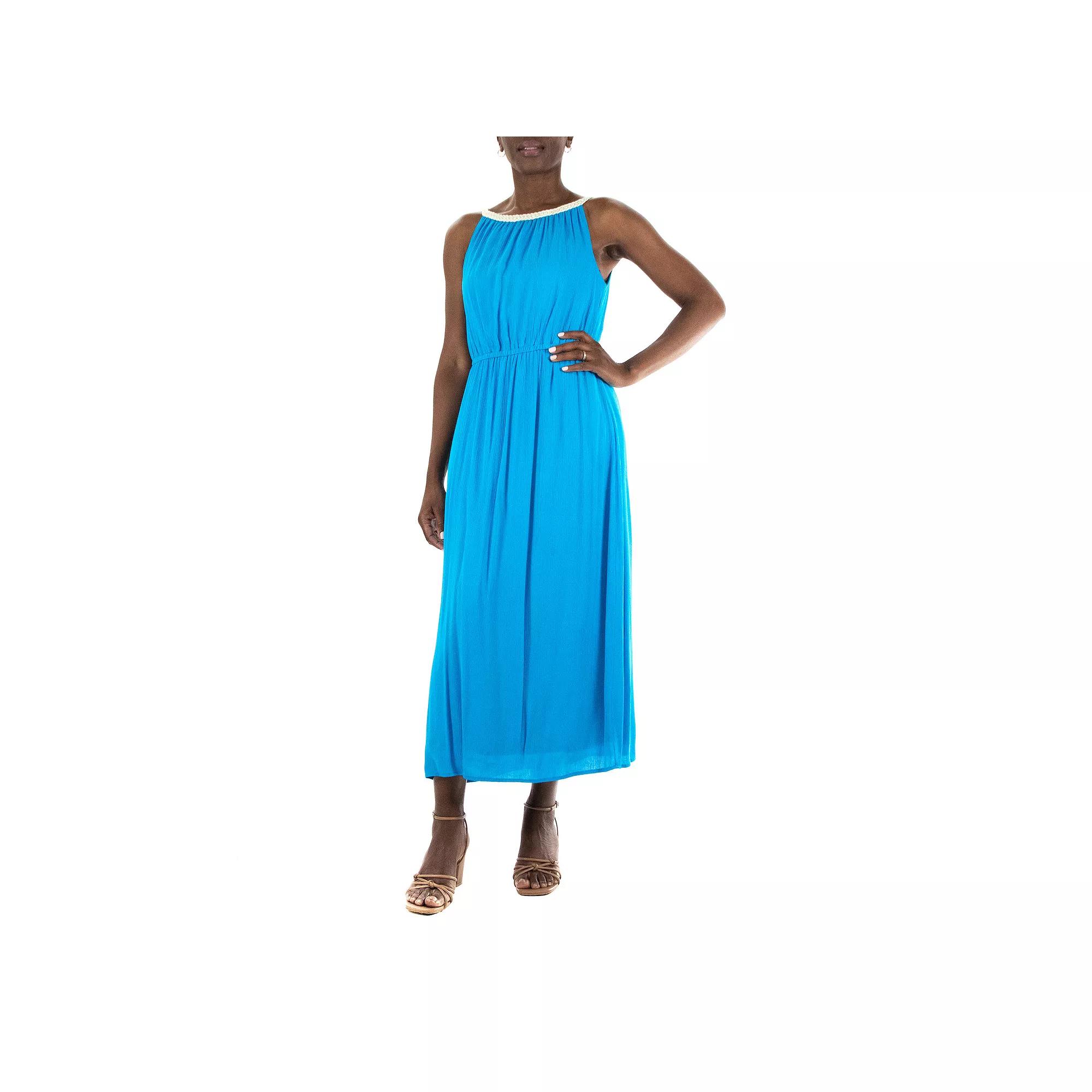 Women's Nina Leonard Rope-Braid Halter-Neck Maxi Dress, Size: Medium, Blue Punch Product Image