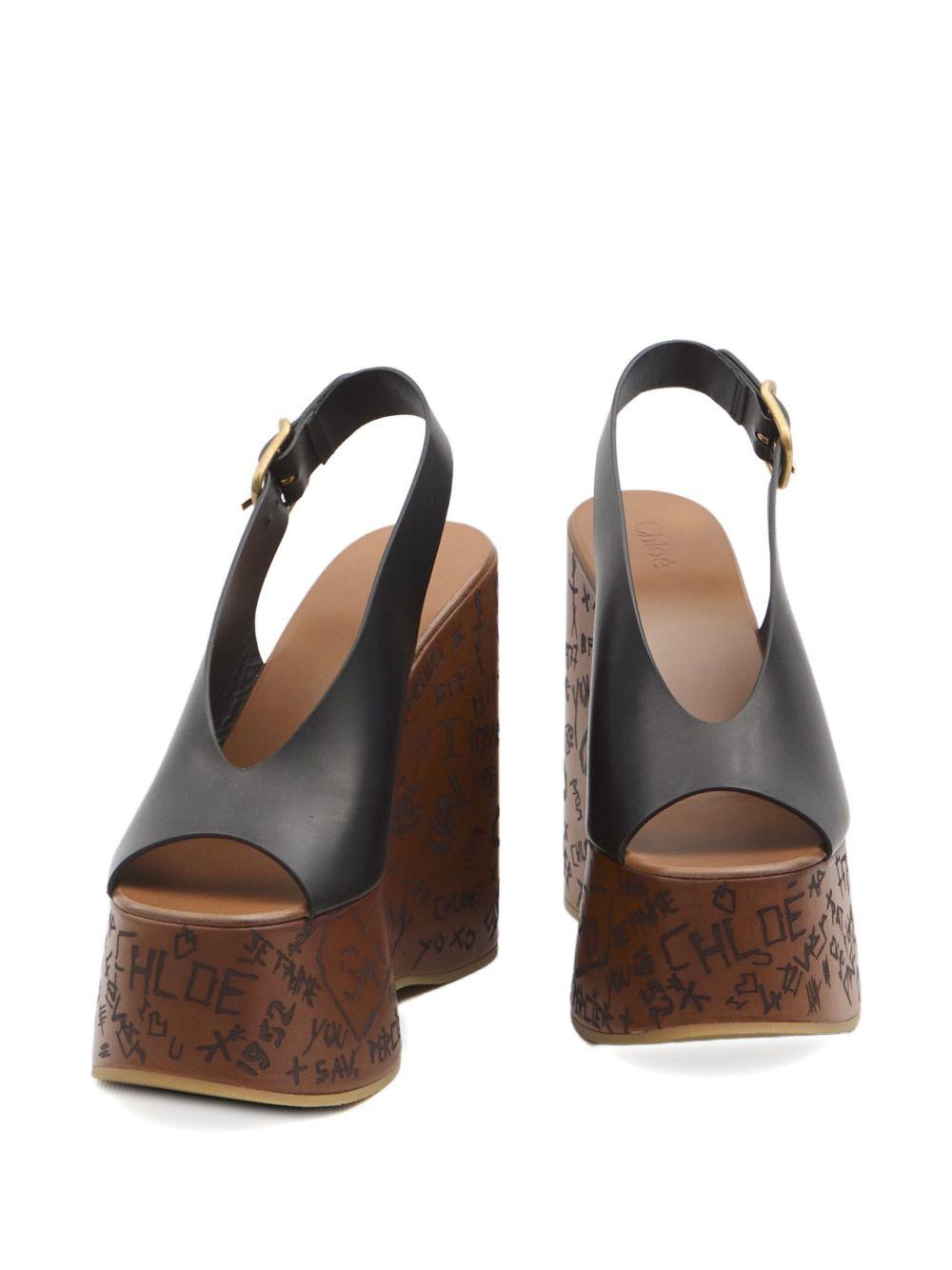 CHLOÉ Maxime Leather Slingback Platform Wedge Sandals In Black Product Image