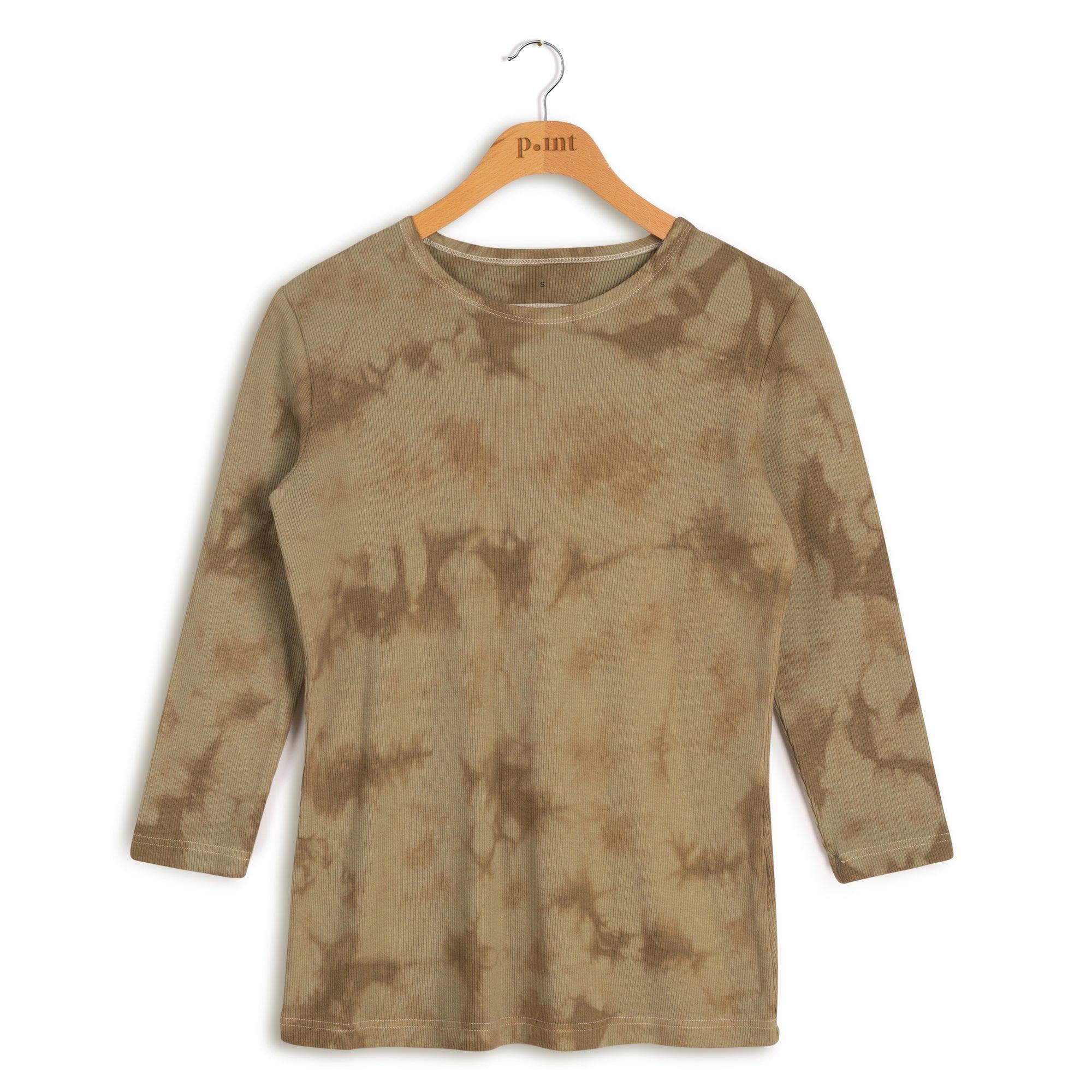 Point Ribbed Tie-Dye Crewneck Top Product Image