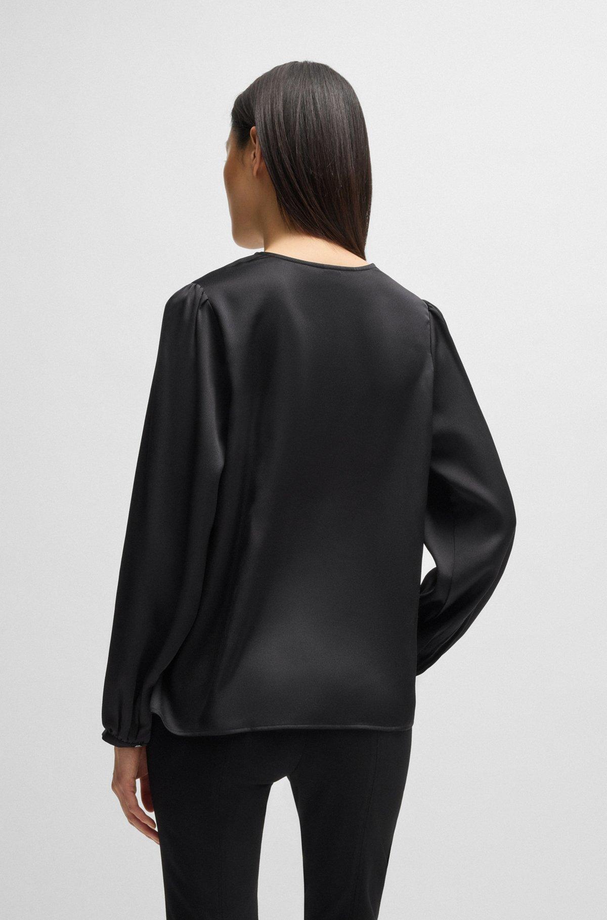 Regular-fit blouse with V neckline in hammered satin Product Image