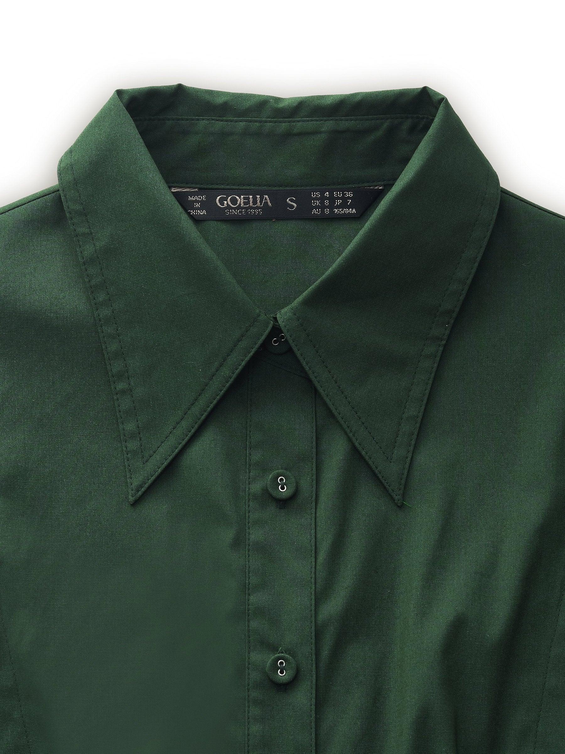 Dark Green Gathered Waist Women Maxi Shirt Dress Product Image