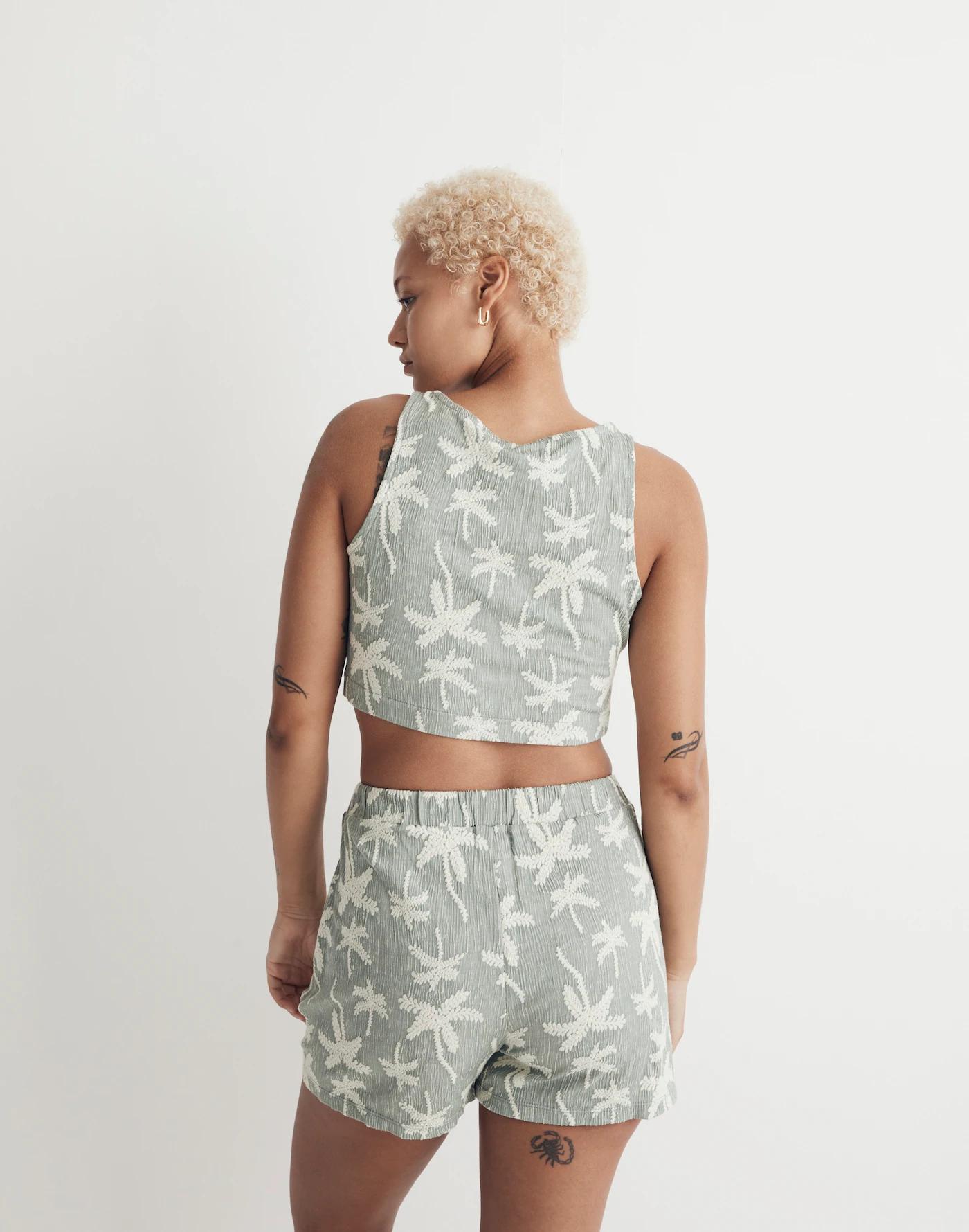 Jacquard Square-Neck Button-Front Crop Tank Product Image