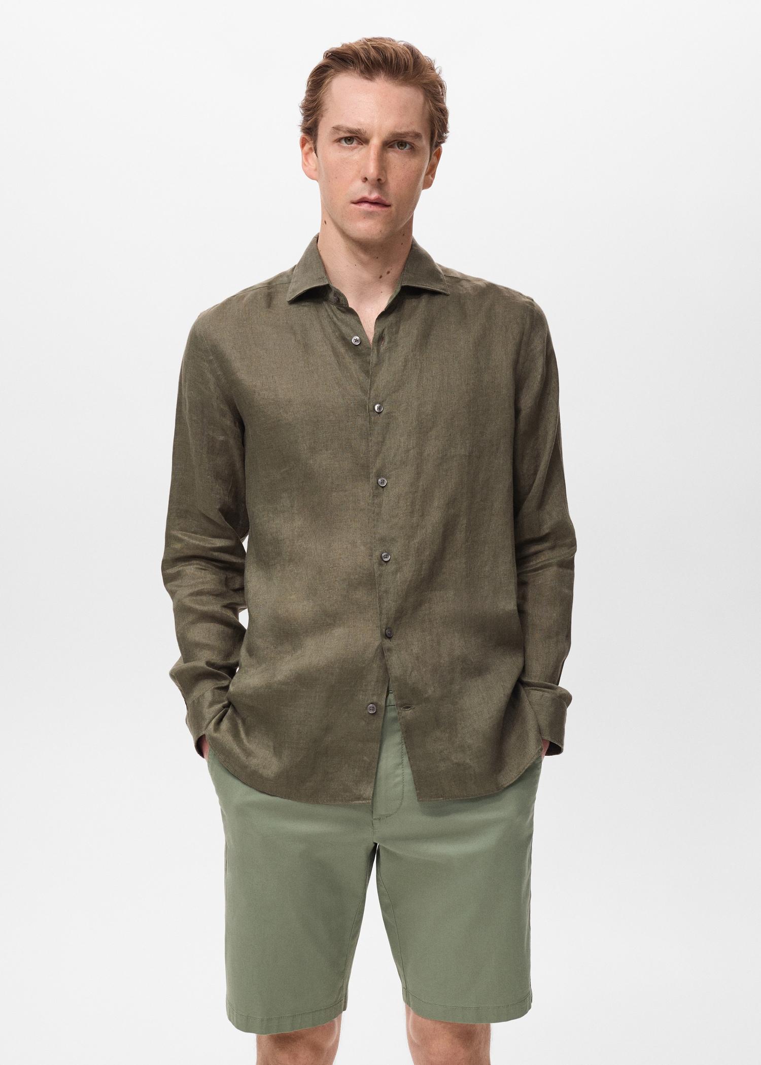 100% linen slim-fit shirt - Men | MANGO USA Product Image