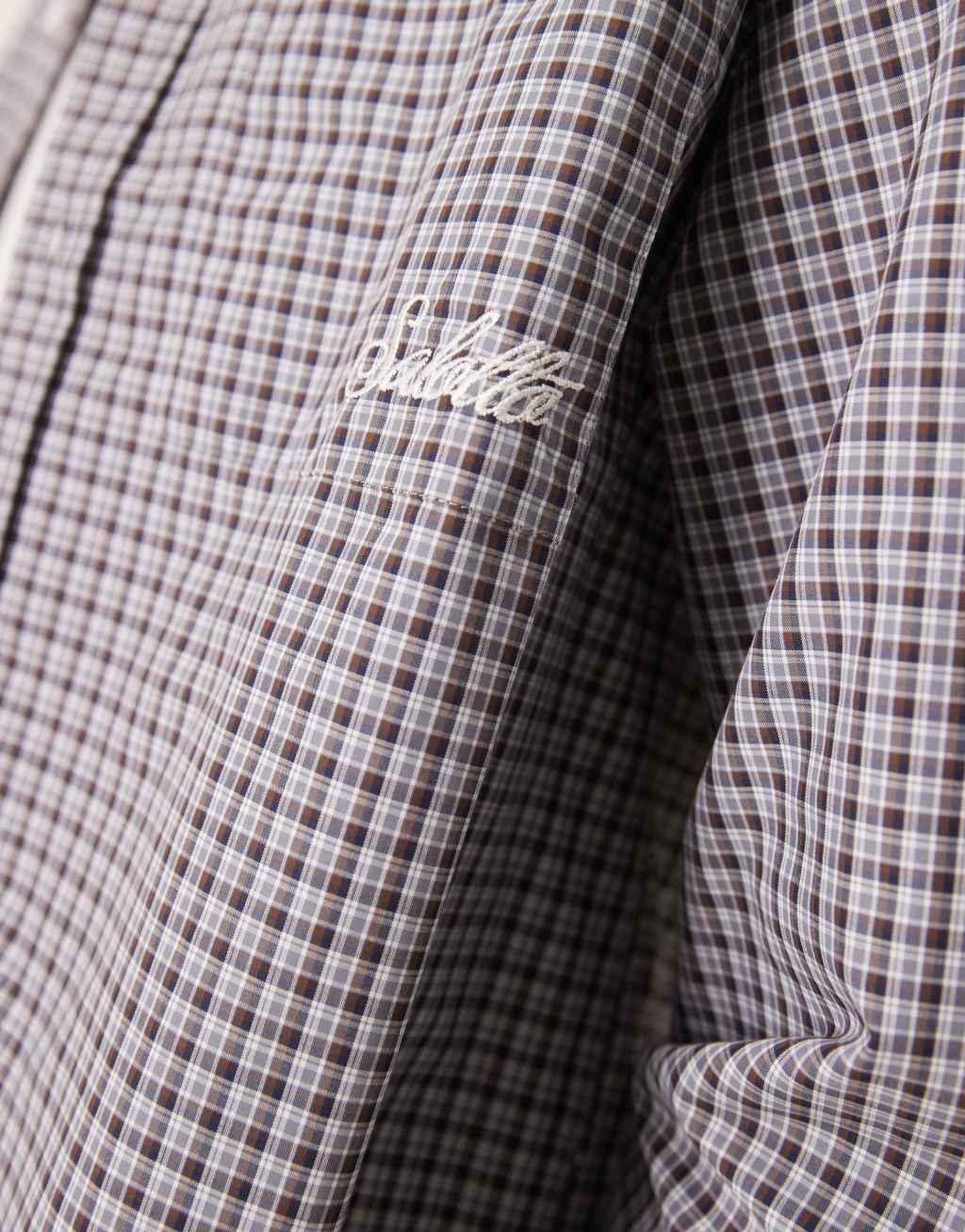 ASOS DESIGN oversized boxy shirt with embroidered pocket in gray check Product Image