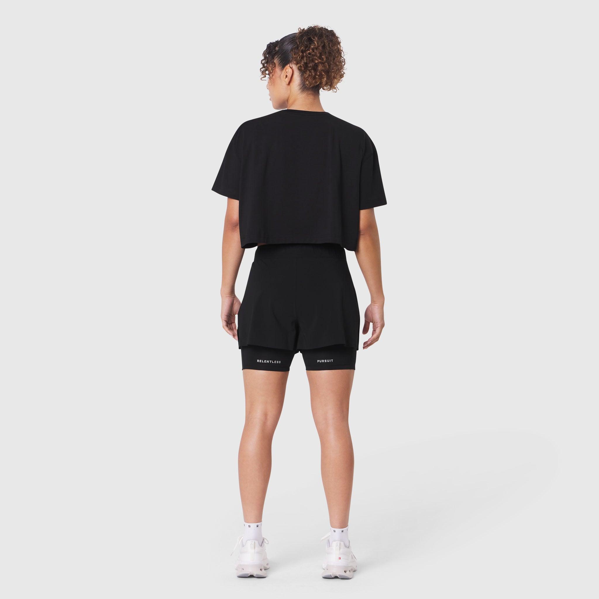W082. SUPIMA® Ice-Skin™ Reversible Crop Tee - Black/Black Product Image