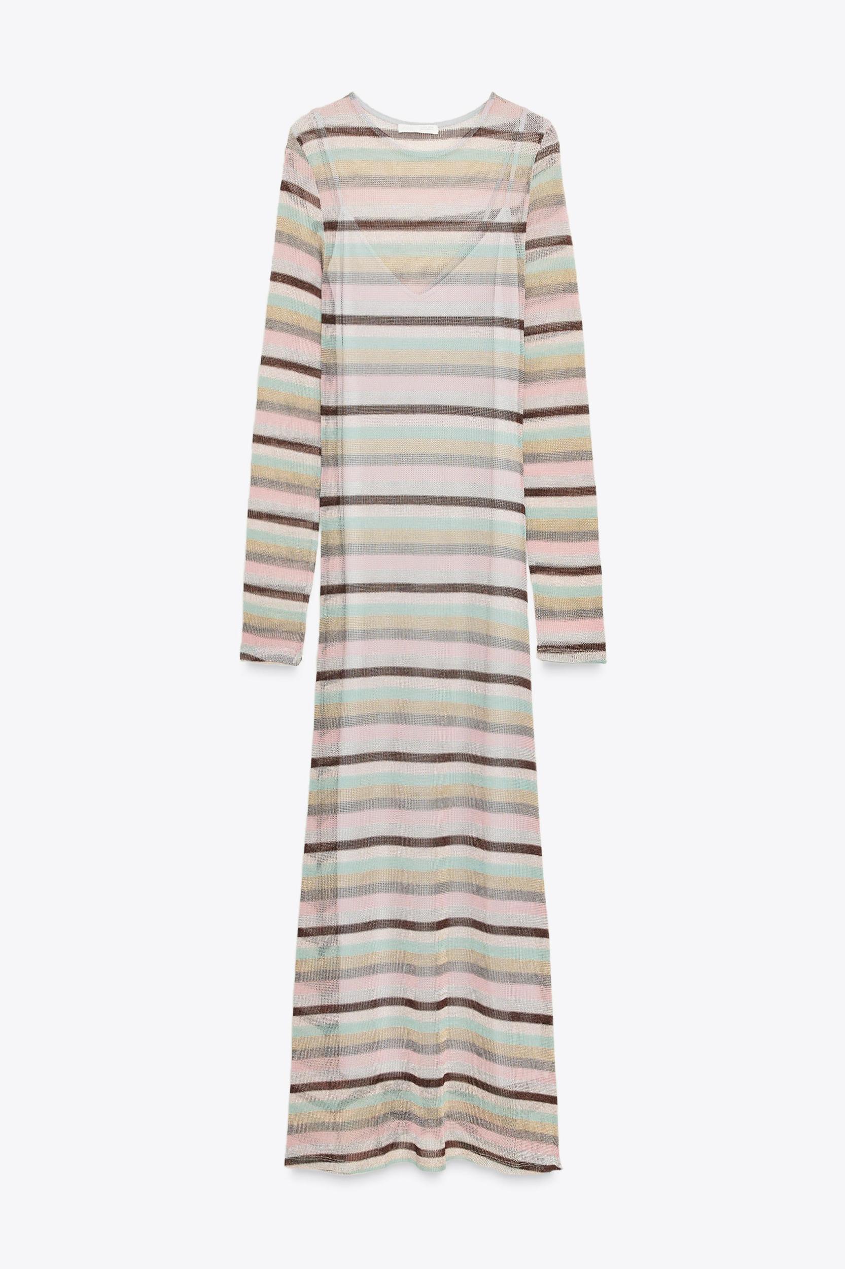 METALLIC THREAD STRIPED LONG DRESS Product Image