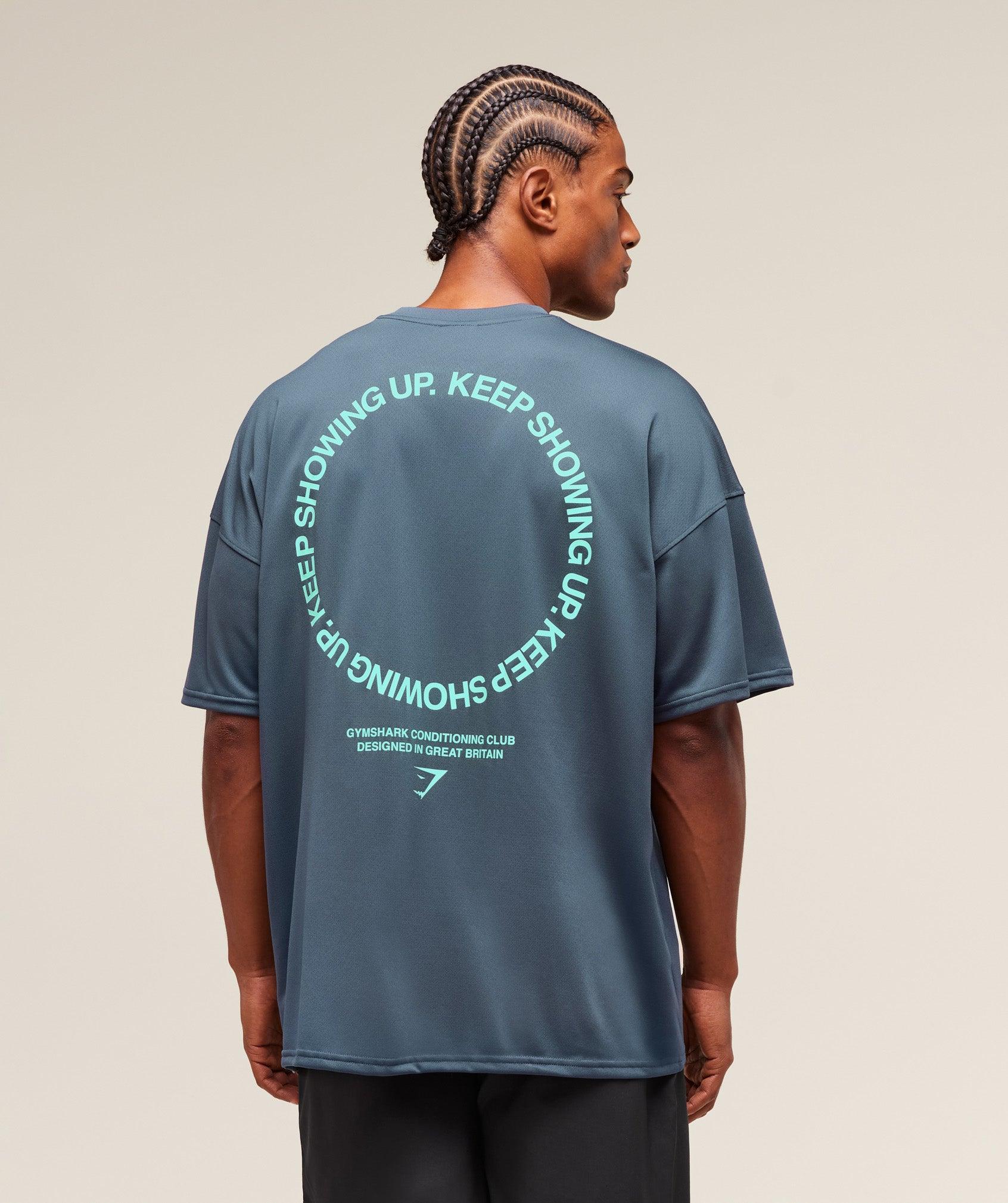 Gymshark Keep Showing Up T-Shirt - Titanium Blue Male Product Image