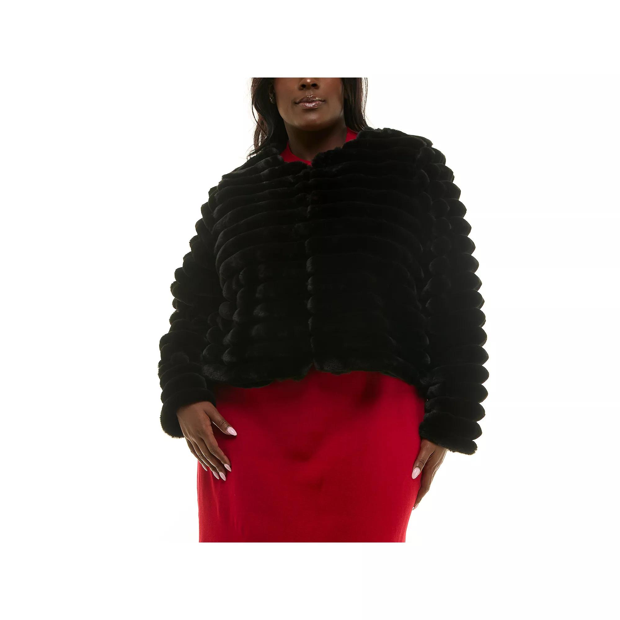 Plus Size Nina Leonard Long Sleeve Faux Fur Bolero, Women's, Size: 3XL, Red Product Image