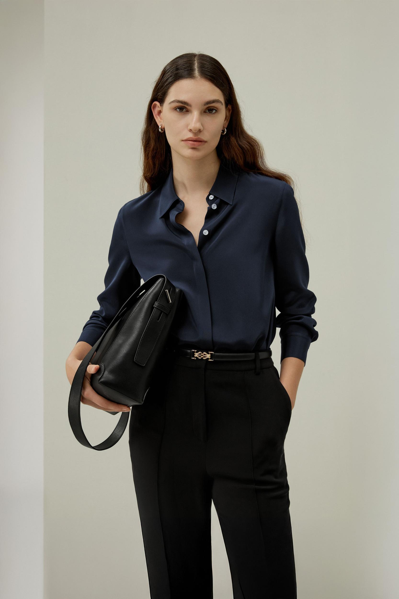 LILYSILK Silk Tops - Female - Dune Silk Georgette - Flattering Long Sleeve Shirt M Product Image