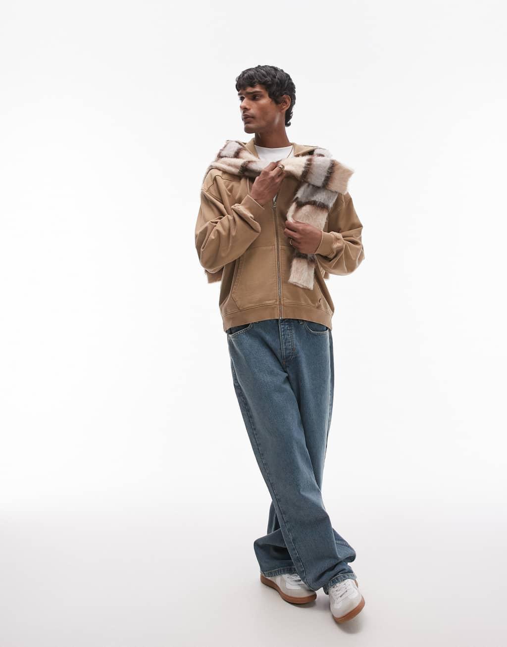 Levi's Lowell Western french terry full zip hoodie in beige Product Image