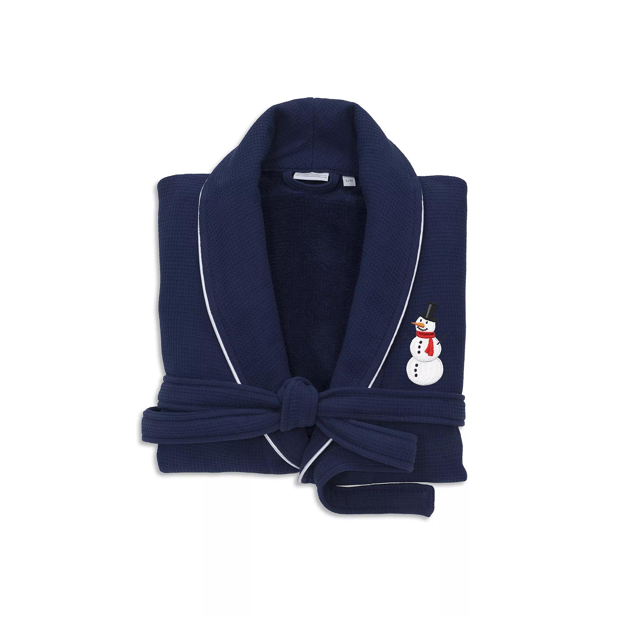 Linum Home Textiles Waffle Weave Terry Embroidered Snowman Bathrobe, Adult Unisex,  Product Image