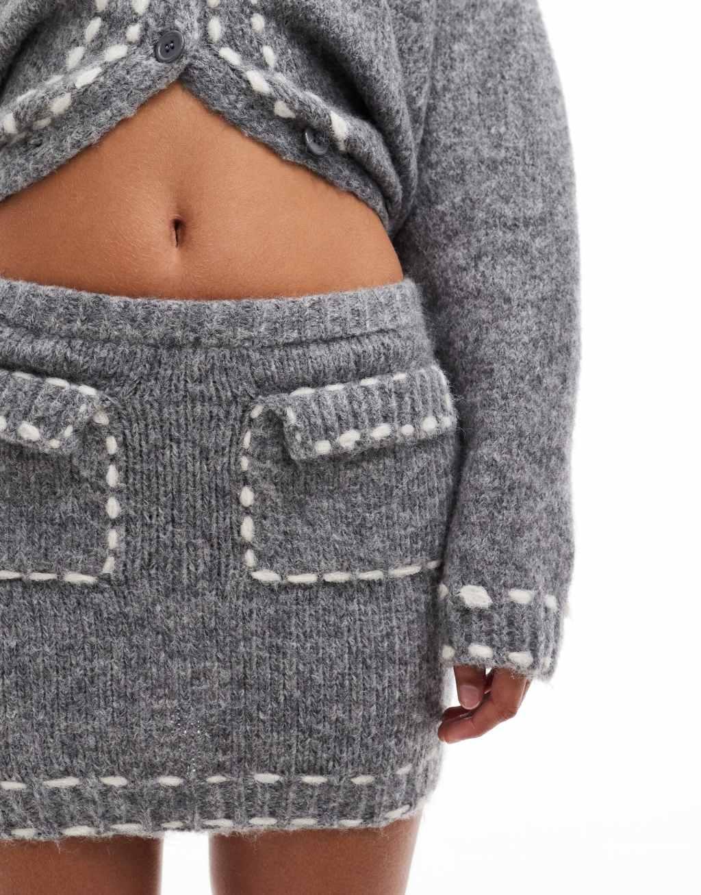 Emory Park stitch detail knit mini skirt in gray - part of a set Product Image