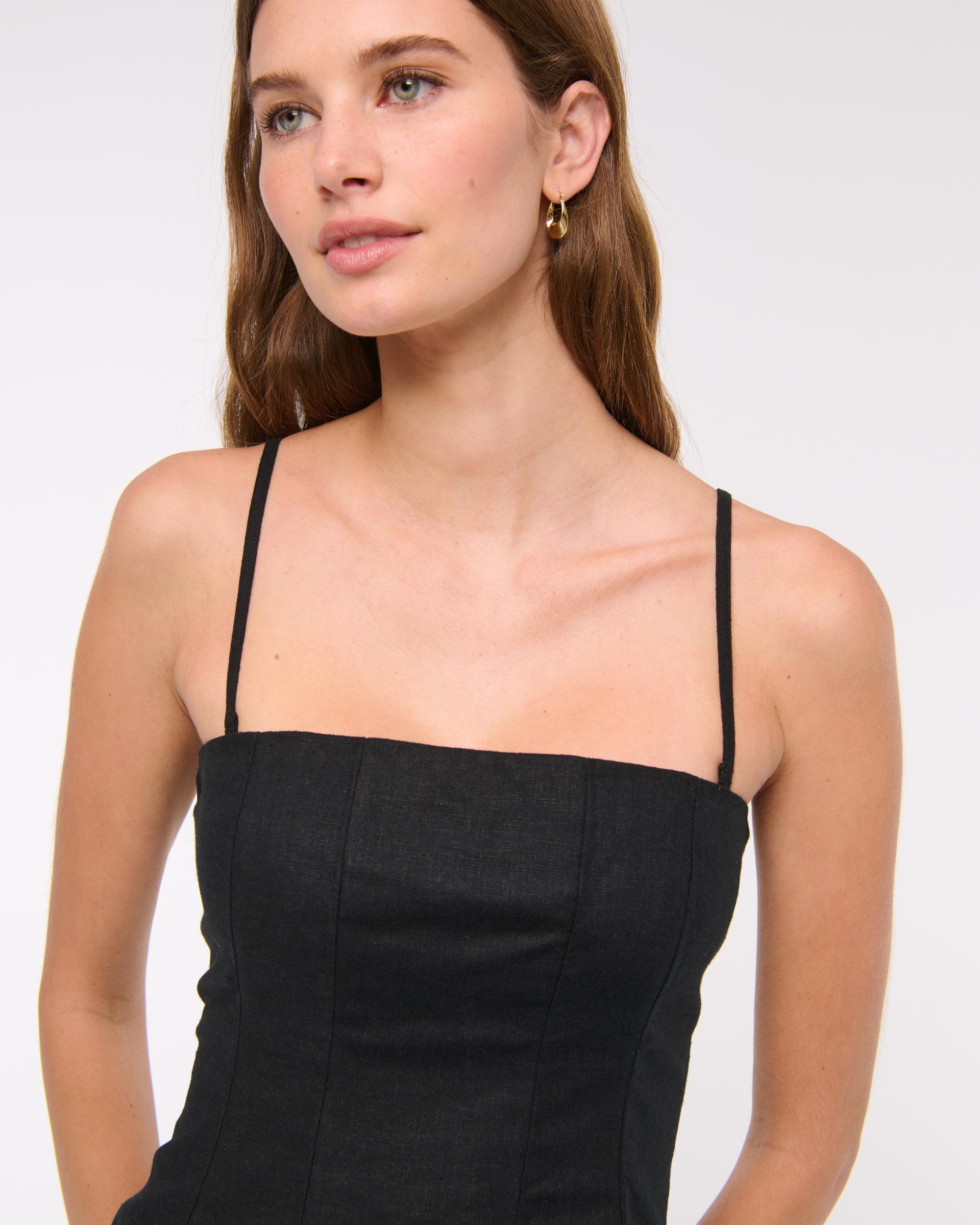 Linen-Blend Strapless Peplum Top Product Image