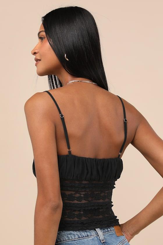 Malvina Black Mesh Sheer Lace Cami Top Product Image