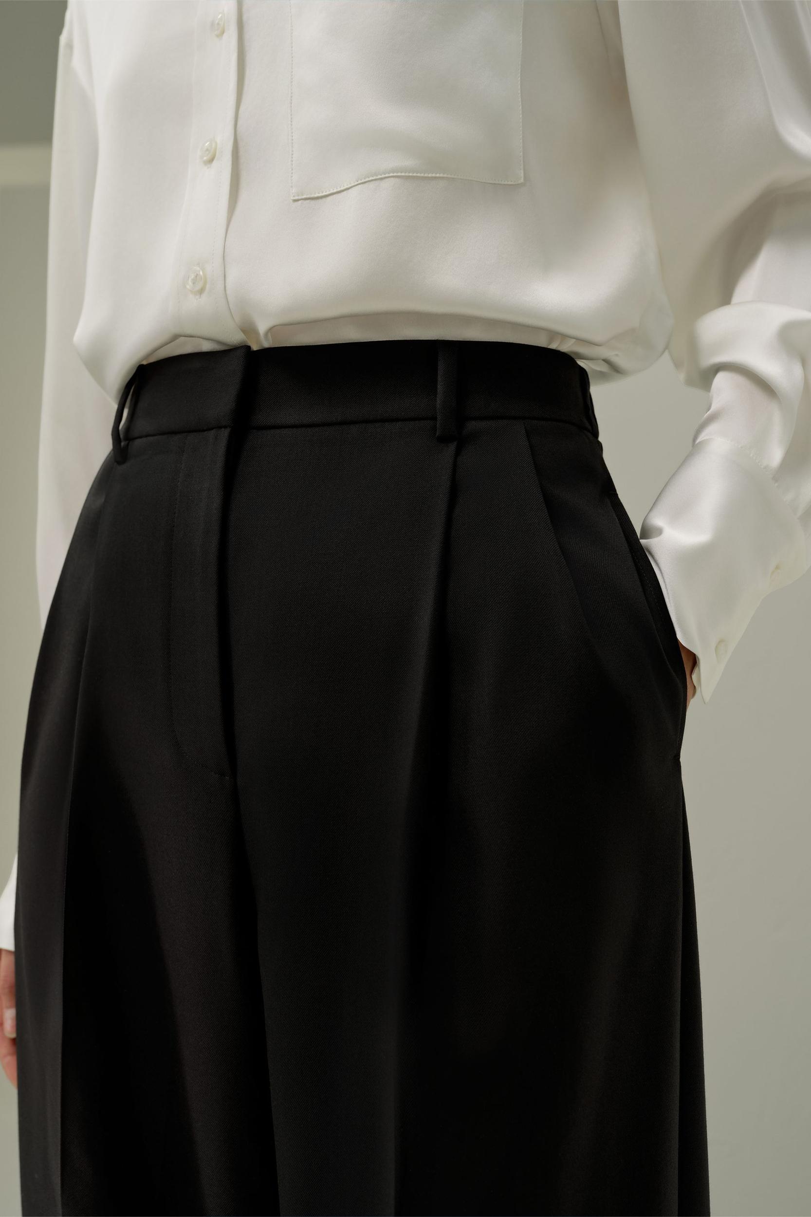 LILYSILK Women's Wool-Silk Straight Leg Pants, Soot, Size 10: Tailored, Breathable Comfort Product Image