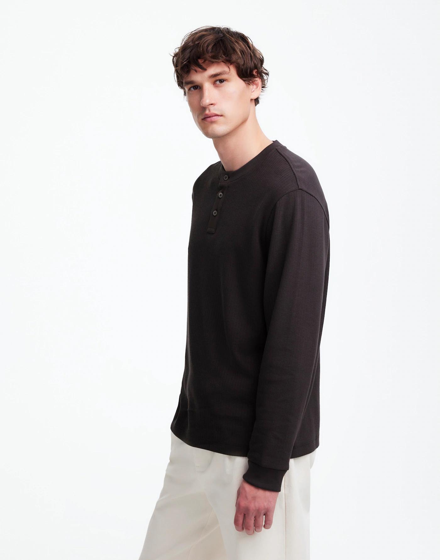 Textured Long-Sleeve Henley Tee Product Image
