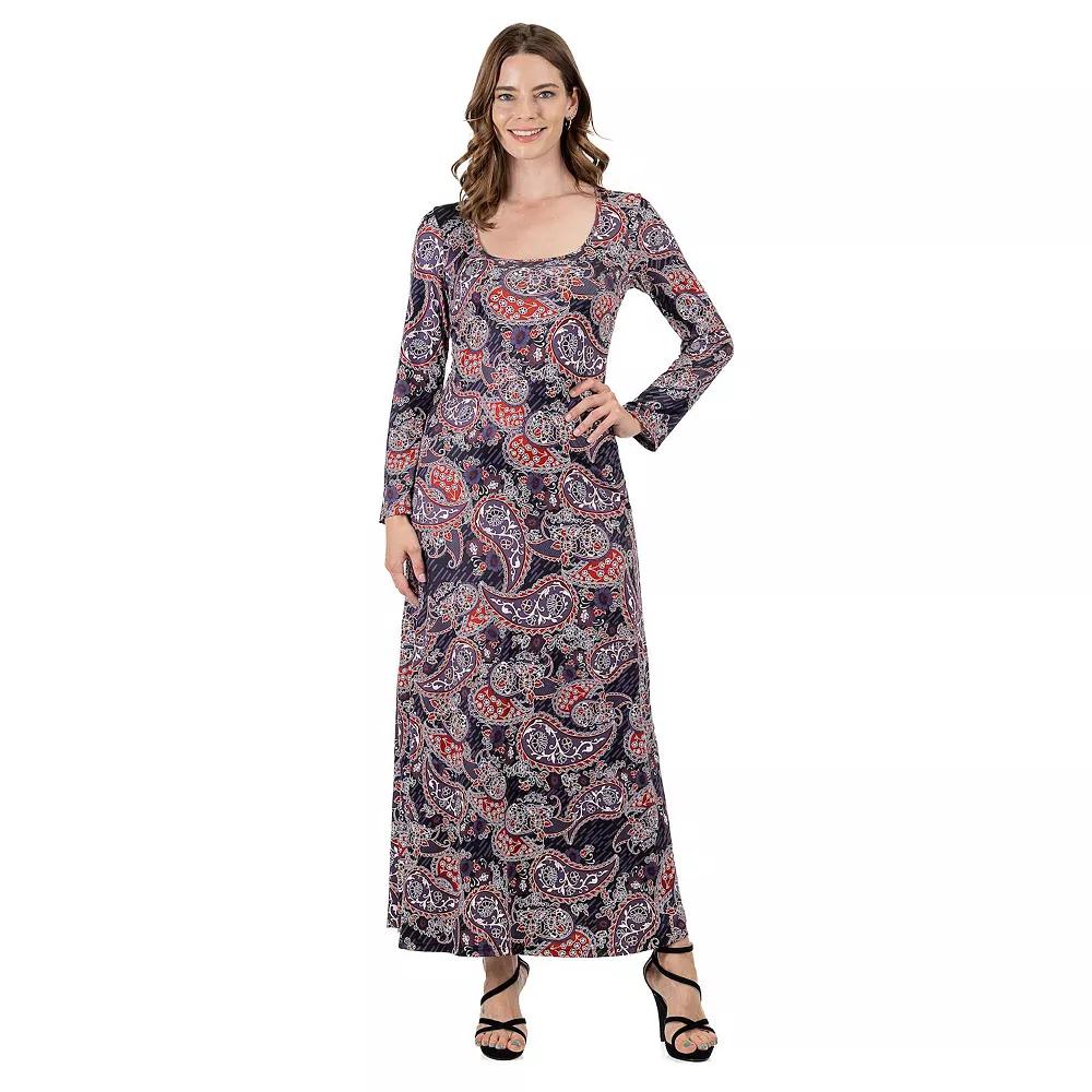 Women's 24Seven Comfort Apparel Long Sleeve A Line Maxi Dress,  Product Image