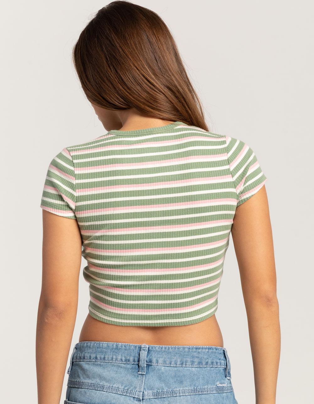 FIVESTAR GENERAL CO. Stripe Button Knit Womens Top - GREEN COMBO Product Image