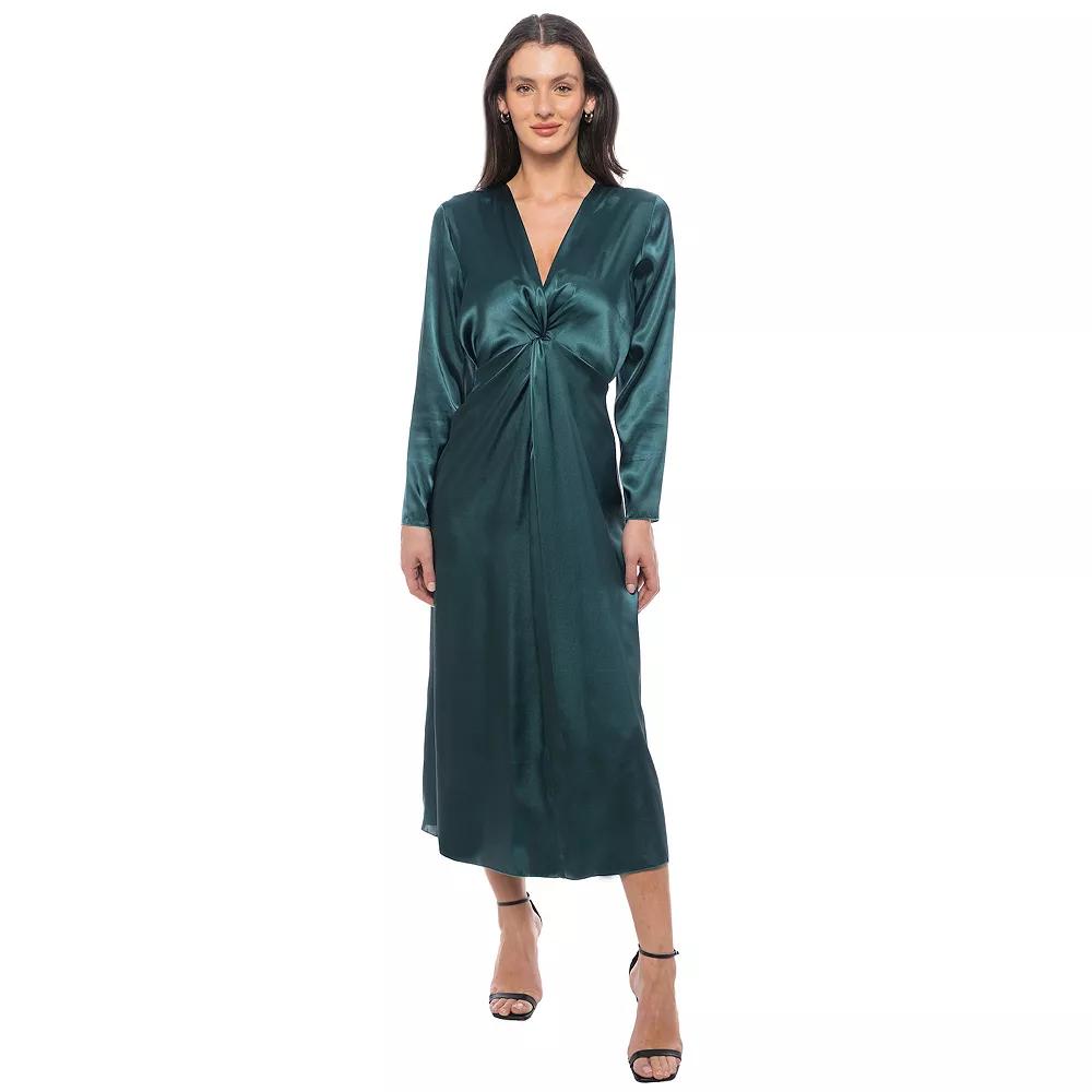 Womens Tash + Sophie Long Sleeve Satin Twist Front Maxi Dress Product Image