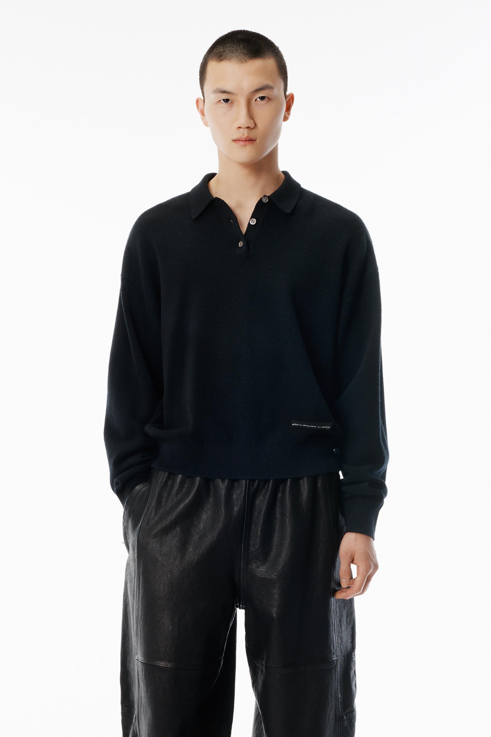 Black Wool-blend Henley Pullover Product Image