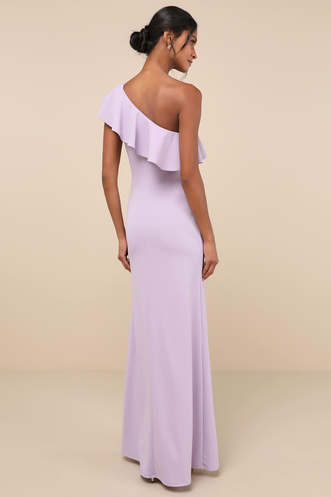 Last Forever Lavender One-Shoulder Ruffle Maxi Dress Product Image