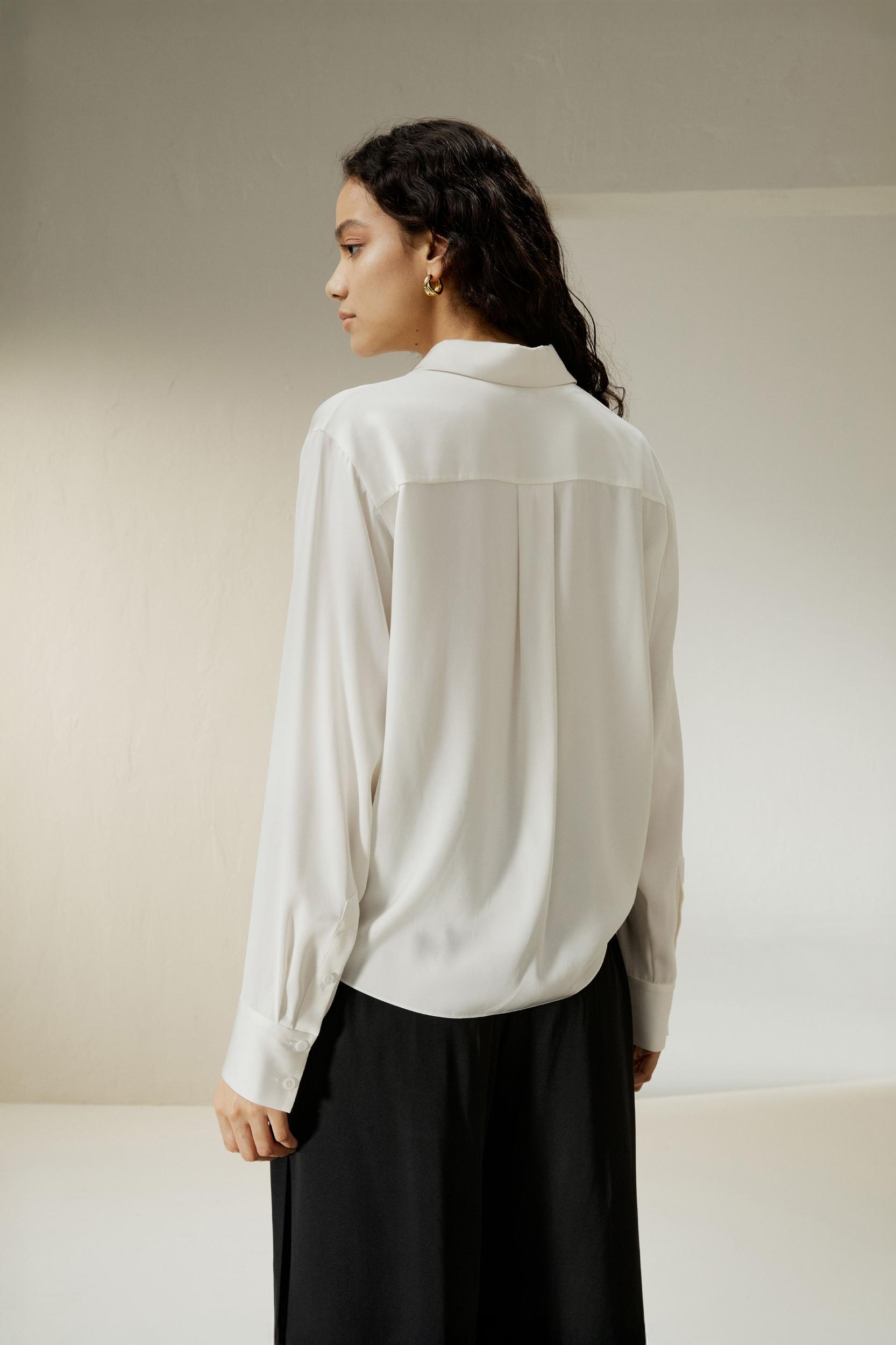 Hem Pleated Silk Blouse Product Image