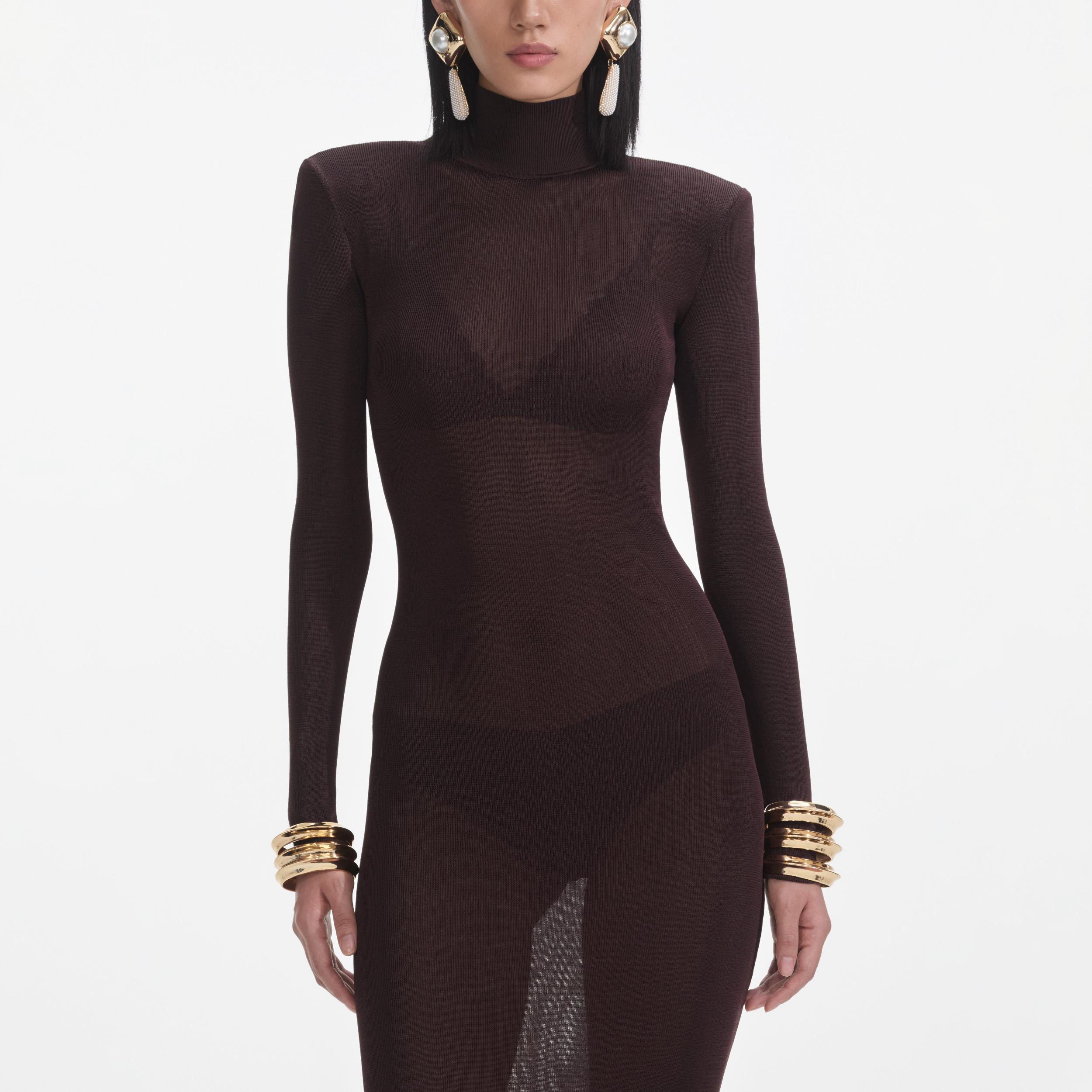 Brown Viscose Knit Maxi Dress Product Image