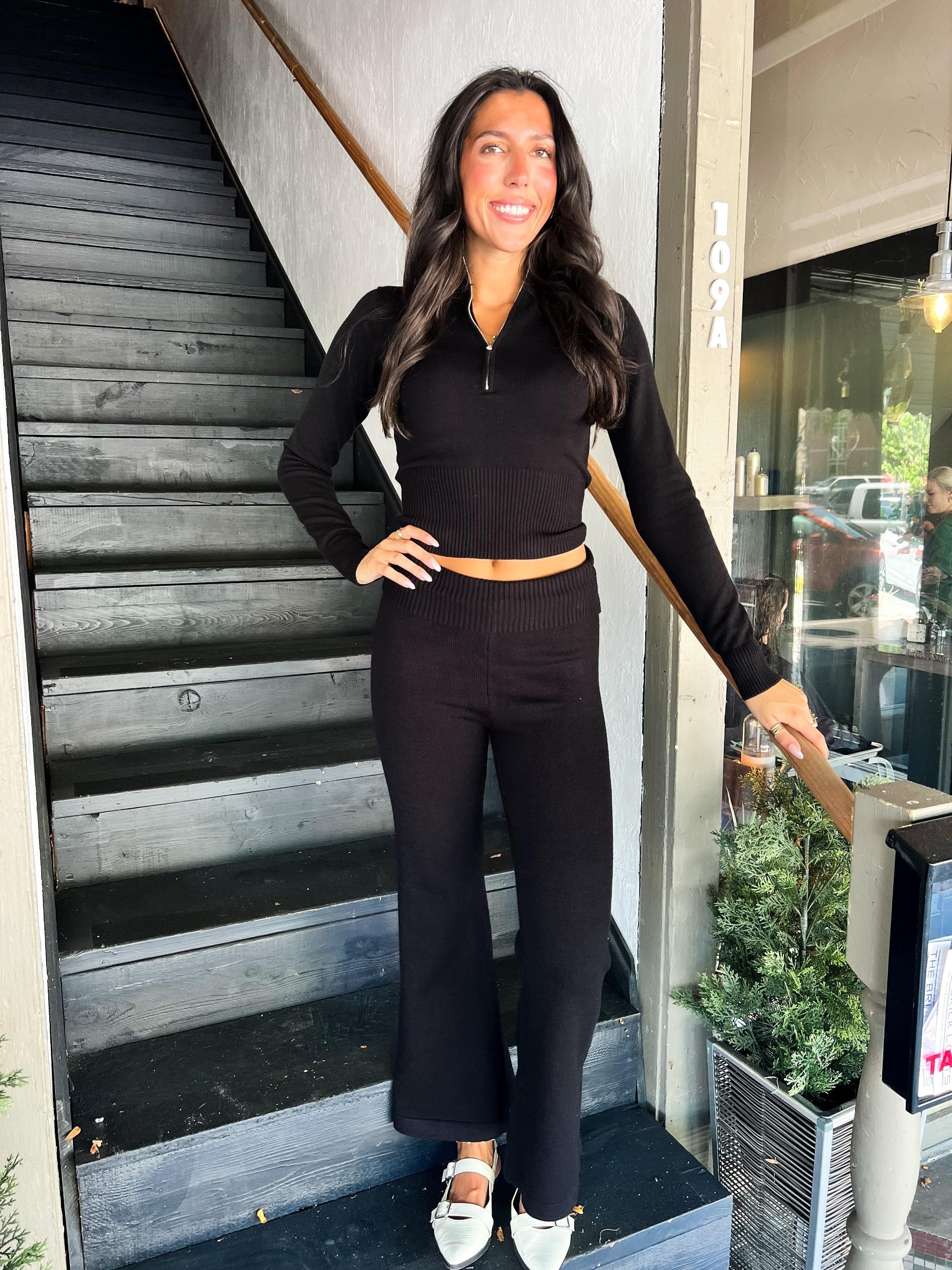 Black Slim Fit Knit Quarter Zip Product Image