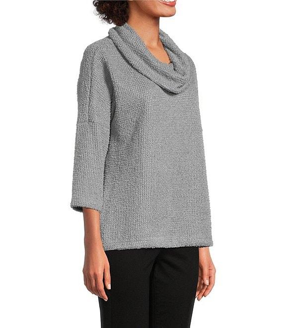 Ali Miles Knit Cowl Neck 3/4 Dolman Sleeve Back Button Detail Tunic Product Image