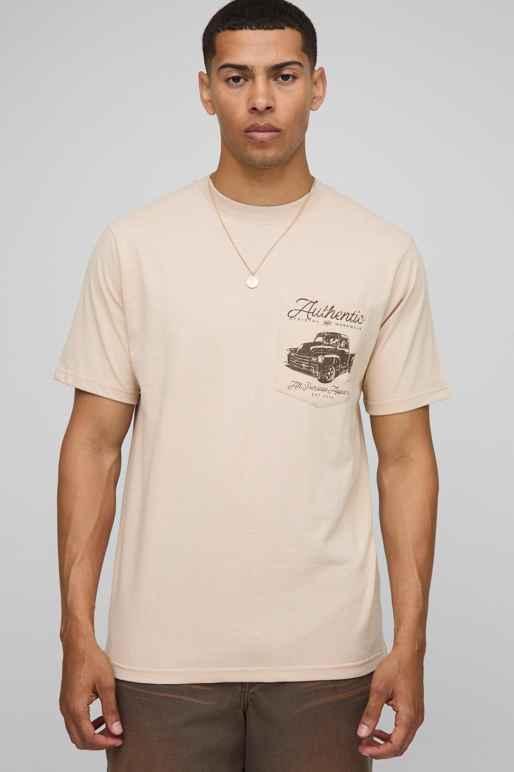 Regular Fit Vintage Car Graphic Pocket T-Shirt | boohooMAN USA Product Image