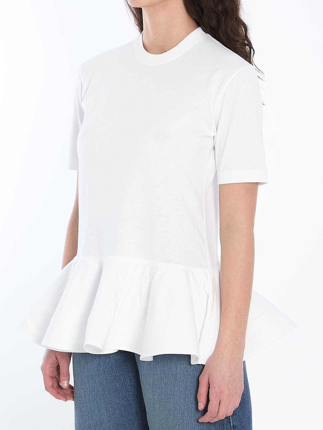 ALAÏA Oversized Poplin-trimmed Cotton-jersey Peplum T-shirt In White Product Image