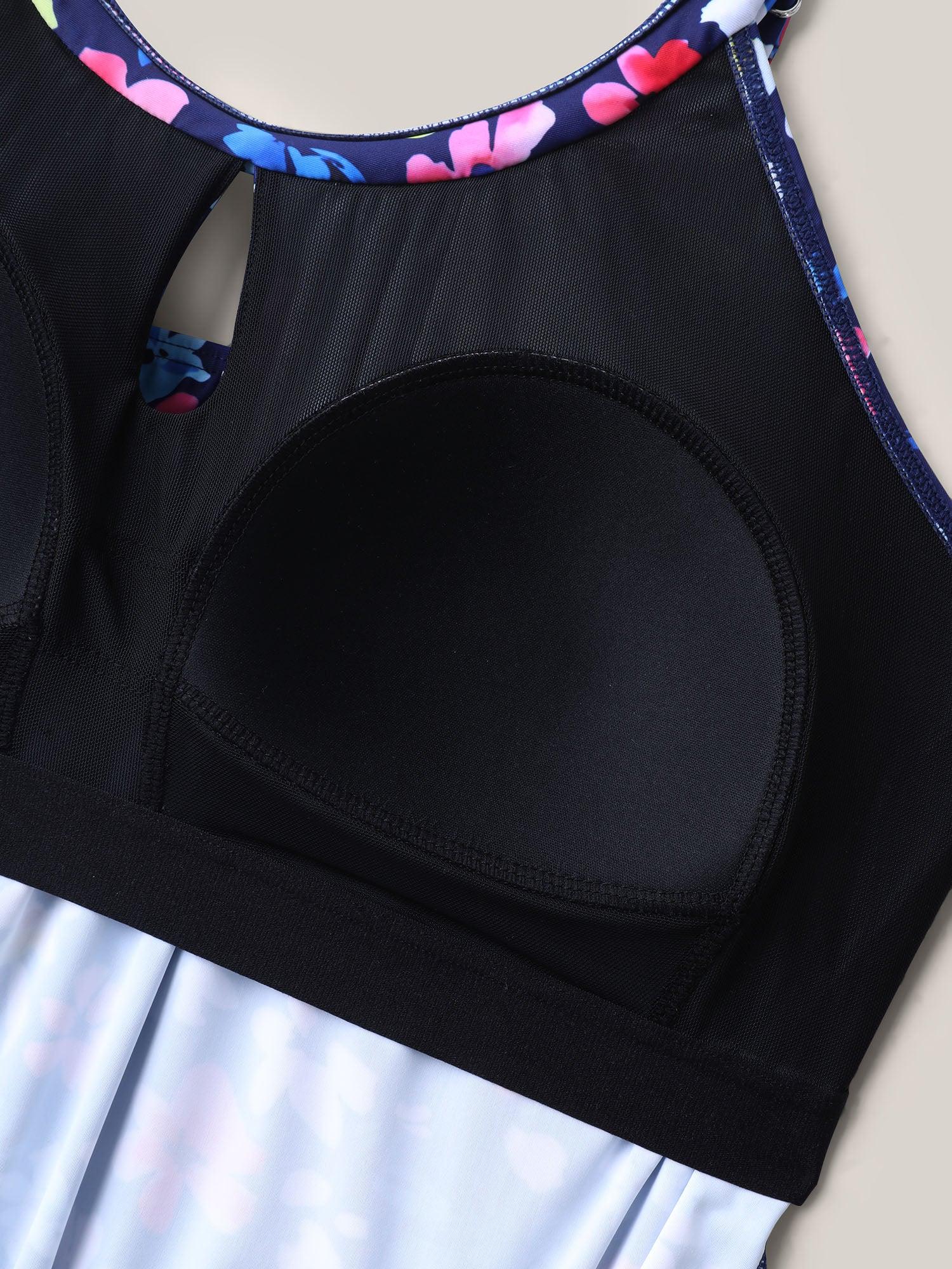 Floral Print Keyhole Pockets Swim Romper Female Product Image