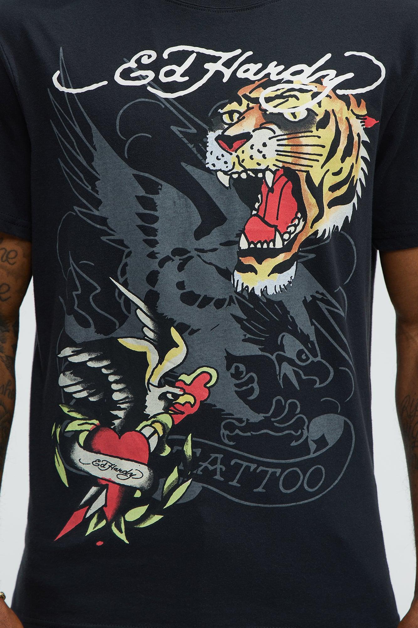 Ed Hardy Eagle Tiger Tattoo Short Sleeve Tee - Black Male Product Image