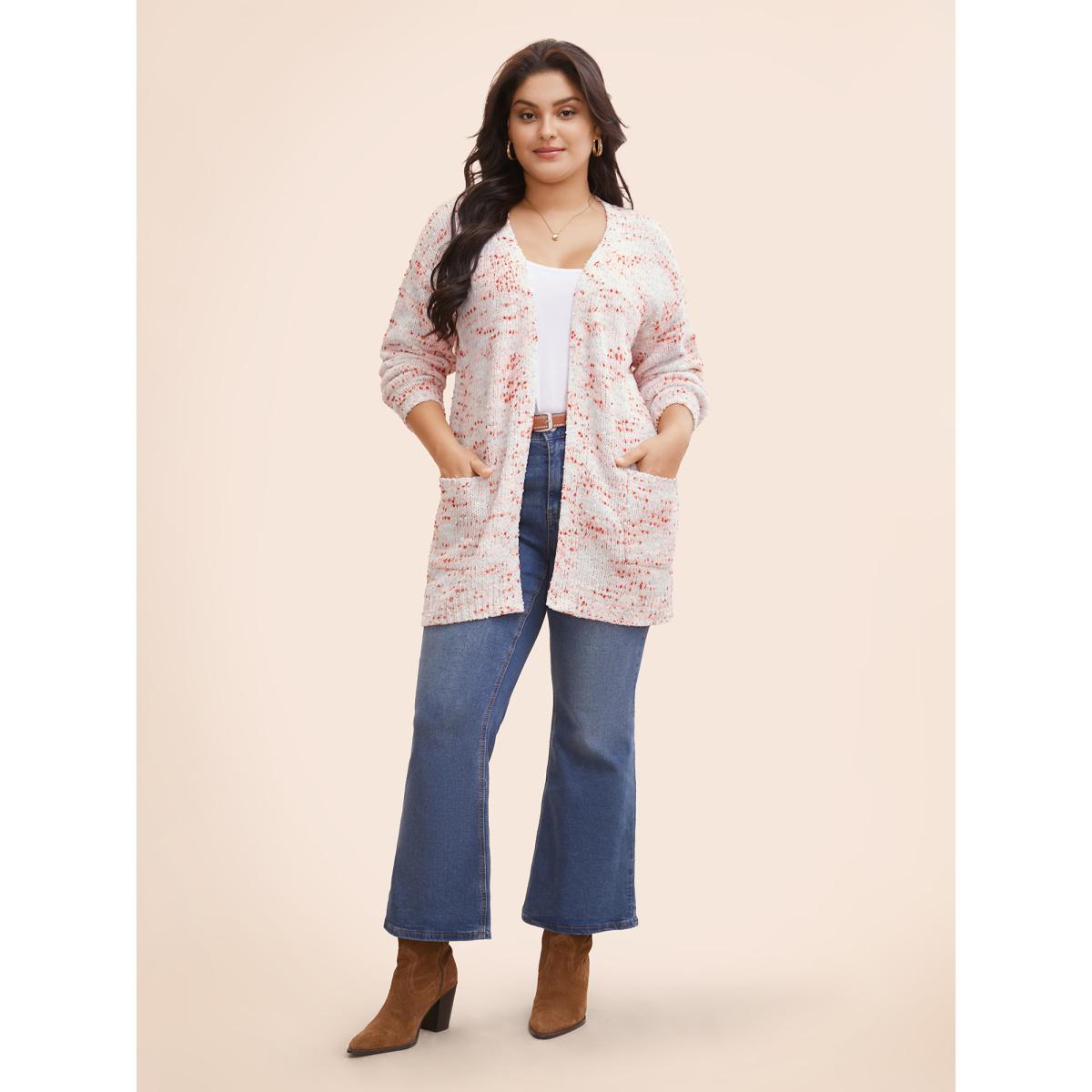 Plus Size Heather Drop Shoulder Pocket Cardigan Originalwhite Women Casual Loose Long Sleeve Everyday Cardigans BloomChic 22-24/3X Product Image