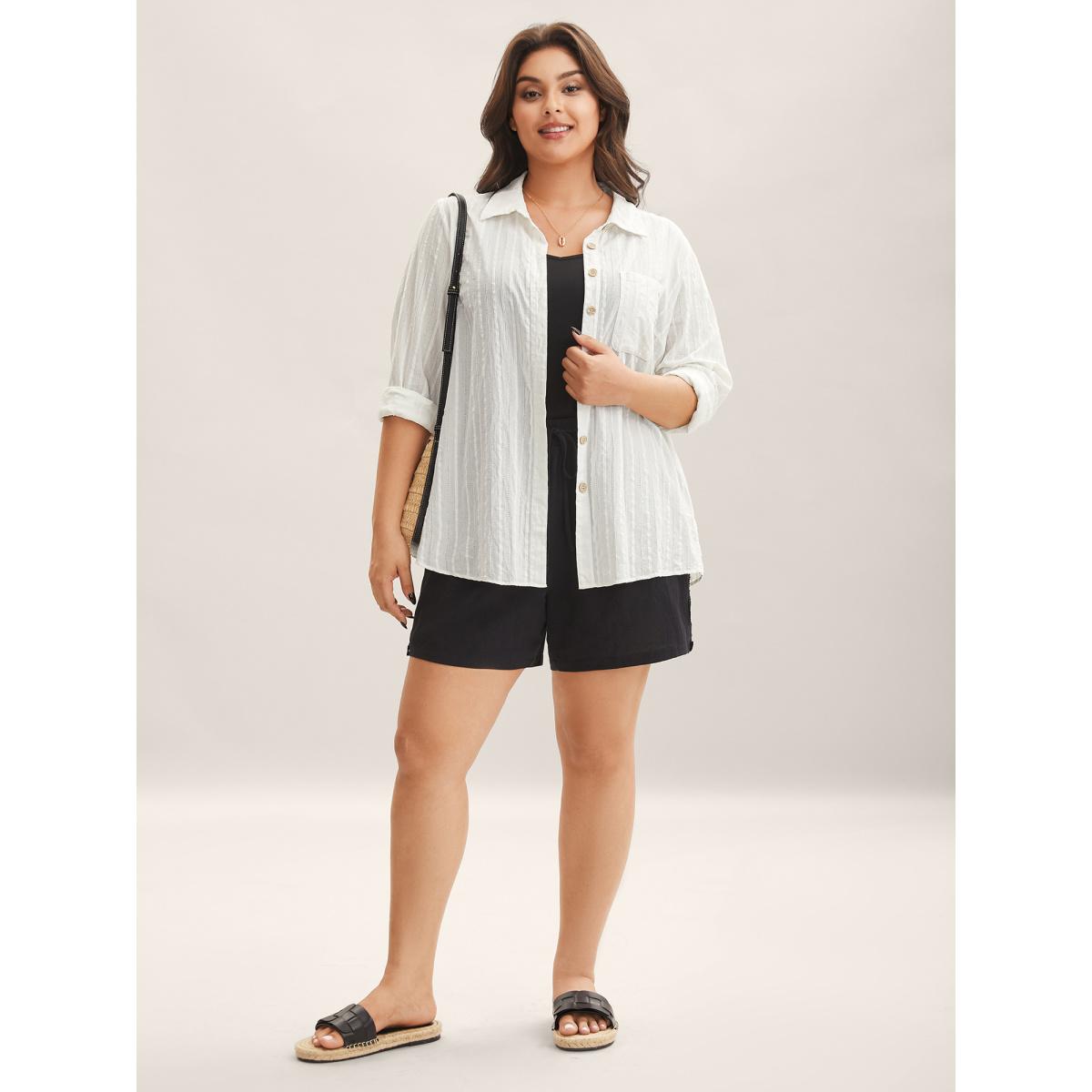 Plus Size Pure Cotton Sheer Pocket Shirt Originalwhite Long Sleeve Shirt collar Shirts 26/4X Product Image