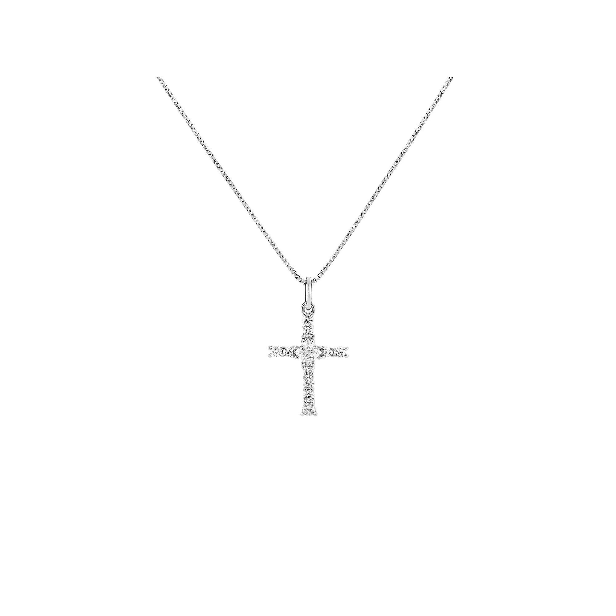 PRIMROSE Sterling Silver Pave Cubic Zirconia Cross Pendant Necklace, Women's, Size: 18", Sterling Silver White Product Image